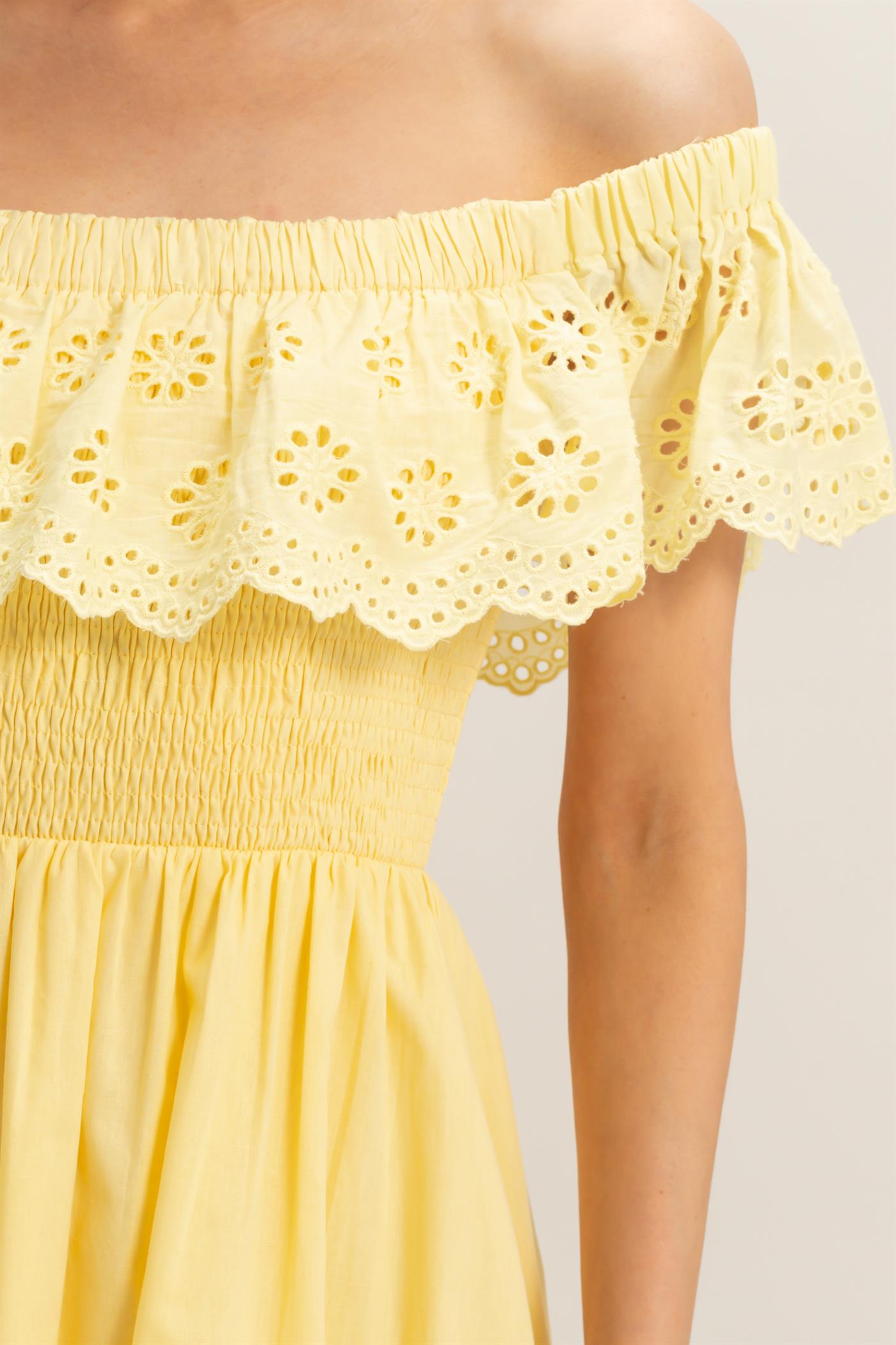 Wholesale Off Shoulder Smocked Dress Dresses HF26C305 YELLOW HYFVE