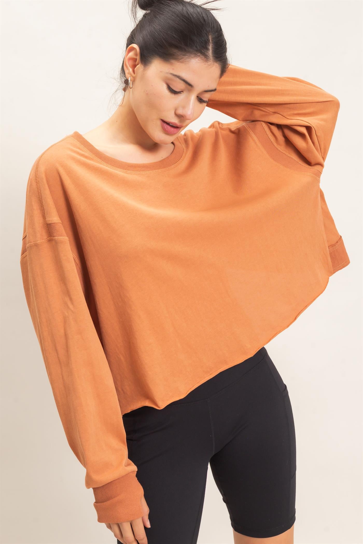 Wholesale Crew Neck Top Clothing Tops HF26C808 SIENNA BROWN HYFVE