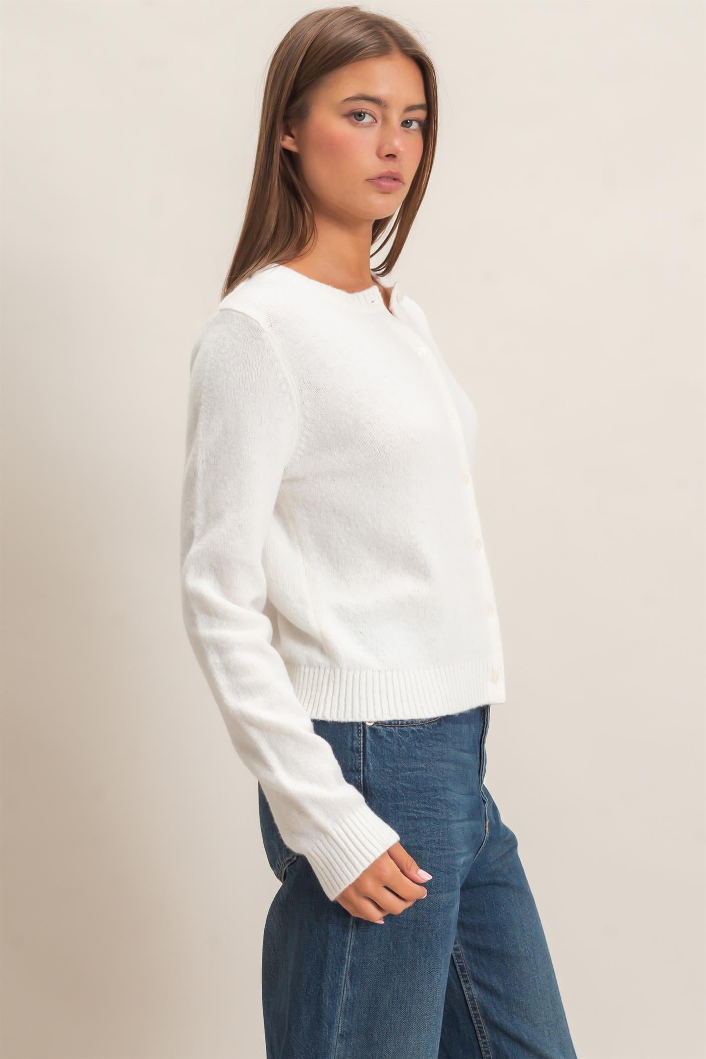 Wholesale Crew Neck Cardigan Cardigans DZ26E119 WHIP CREAM DOUBLE ZERO