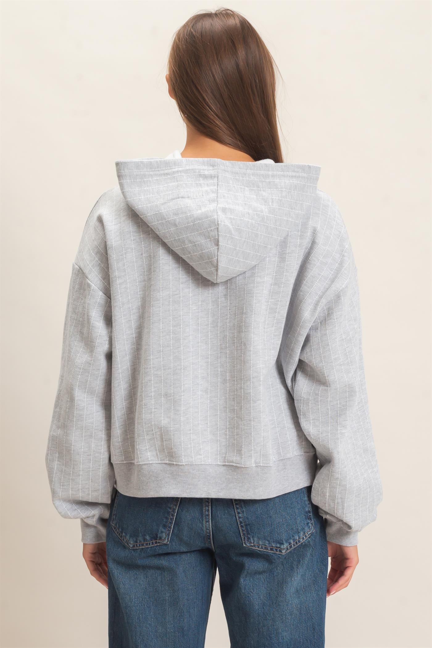Wholesale Pinstripe French Terry Hoodie Hoodies DZ26E625 HEATHER GRAY DOUBLE ZERO