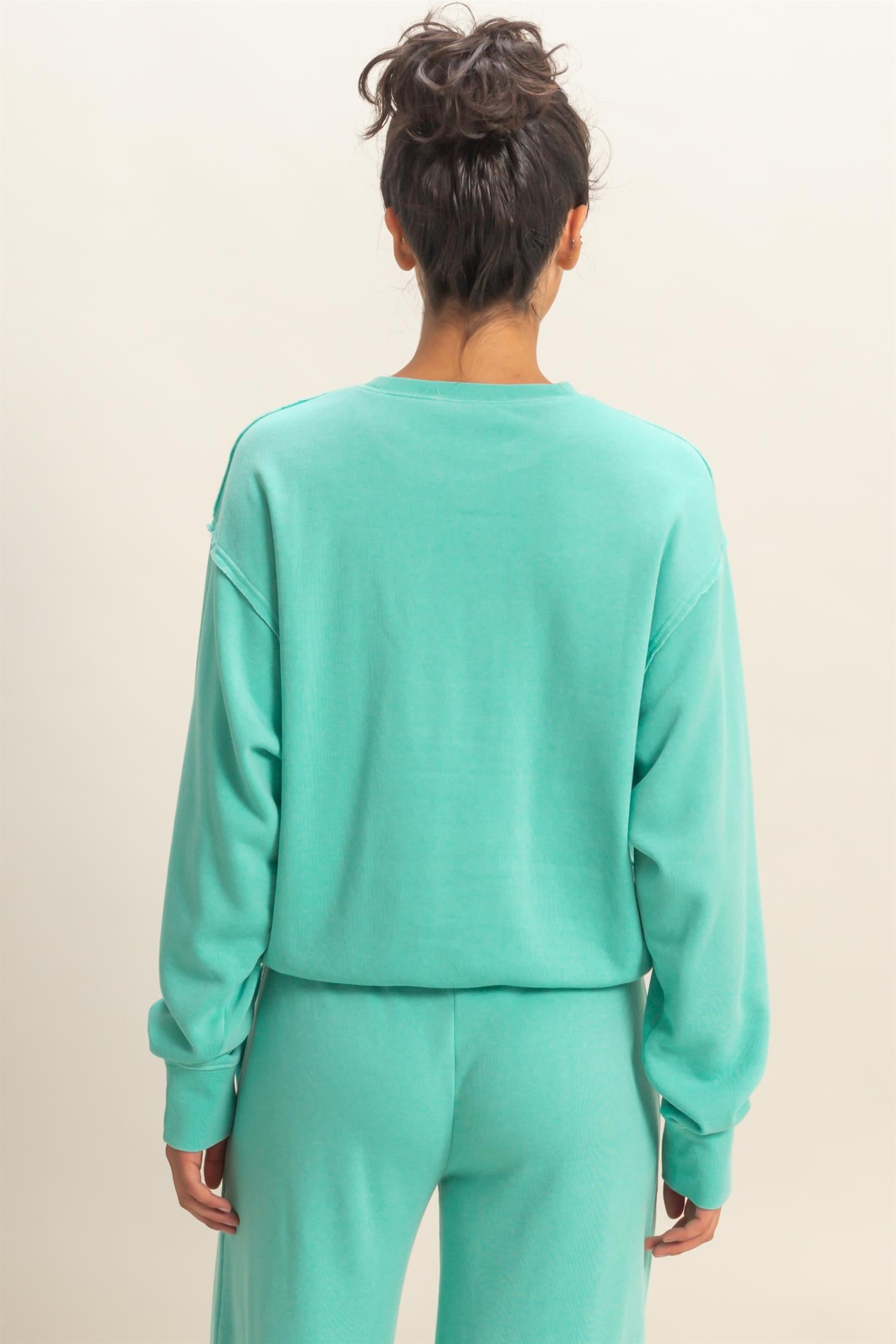 Wholesale Raw Edge Detail Burnout Sweatshirt Sweatshirts DZ26A048 TURQUOISE DOUBLE ZERO
