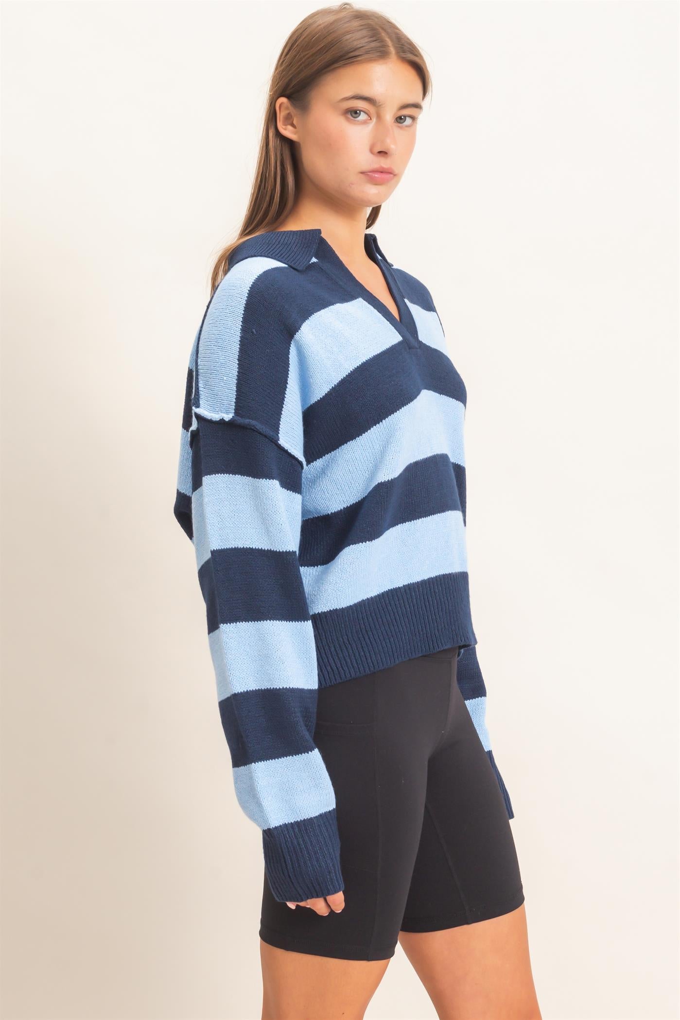 Wholesale Rugby Stripe Polo Sweater Sweaters DZ26E297 NAVY DOUBLE ZERO