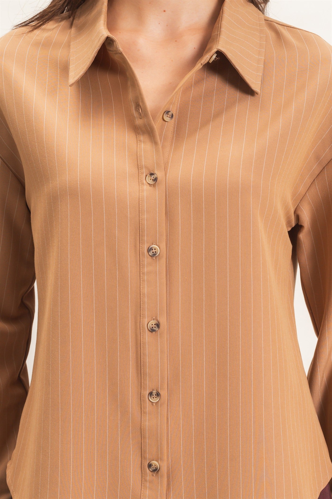 Wholesale Striped Button-Up Shirt Shirts HF27A425 LIGHT BROWN HYFVE