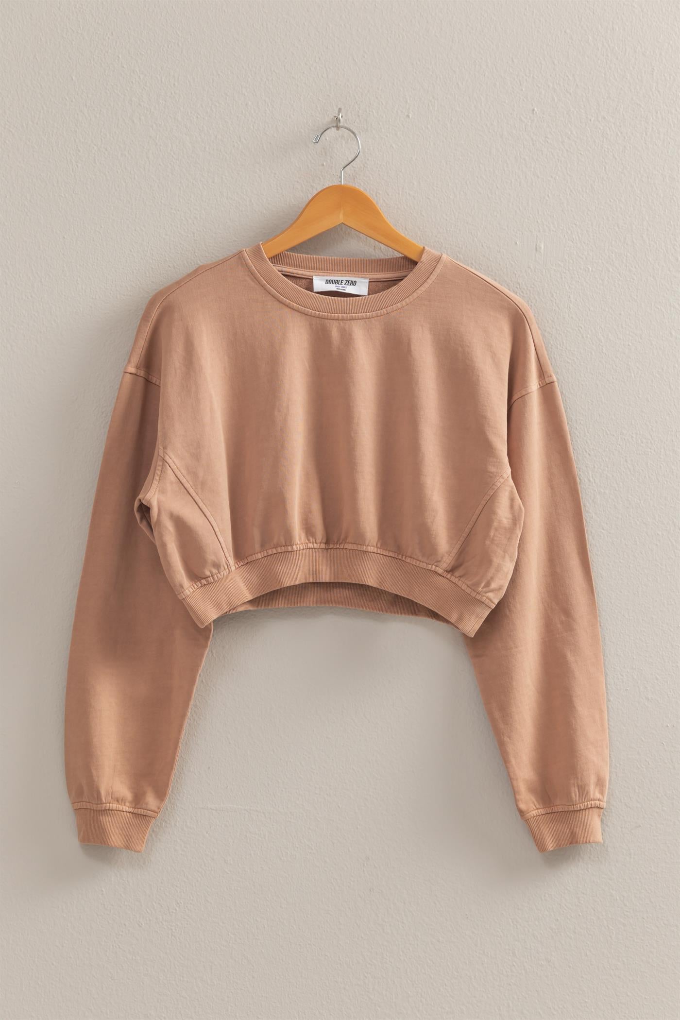 Wholesale Crew Neck Long Sleeve Crop Sweatshirt Sweatshirts DZ25A923 DARK TAUPE DOUBLE ZERO