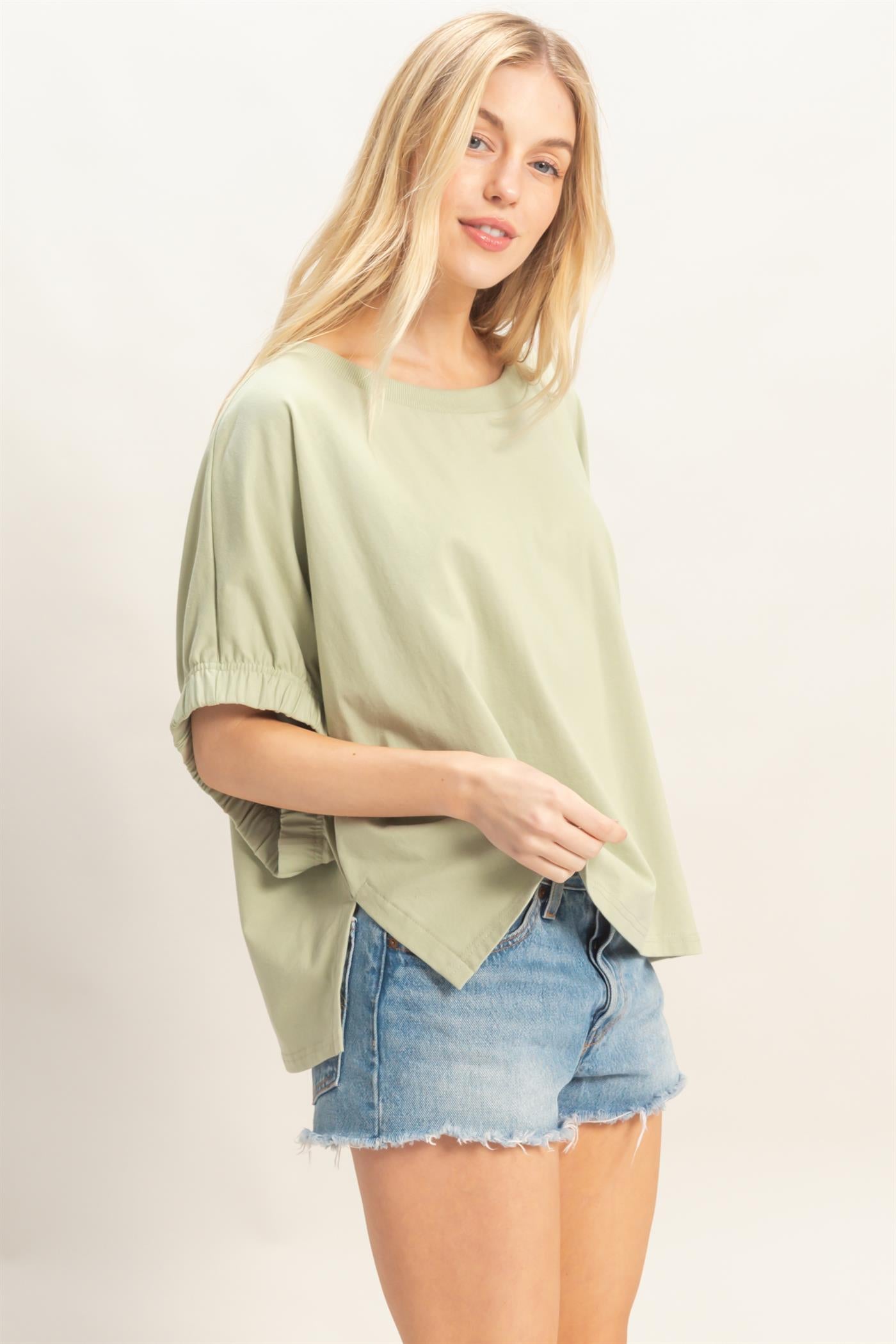 Wholesale Oversized Elastic Cuff Top T-Shirts HF26C082 SAGE HYFVE