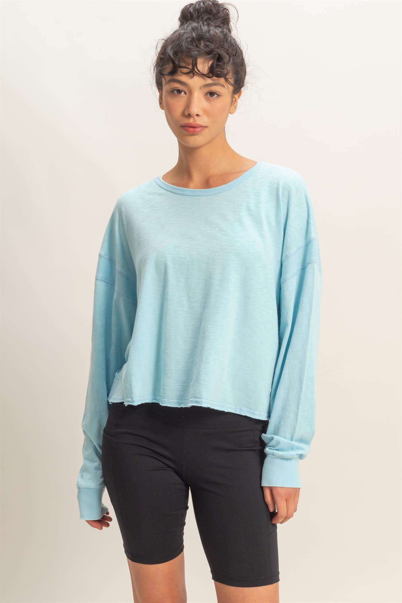 Wholesale Cross Detail Open Back Long-Sleeve Top Clothing Tops DZ26C731 BLUE DOUBLE ZERO