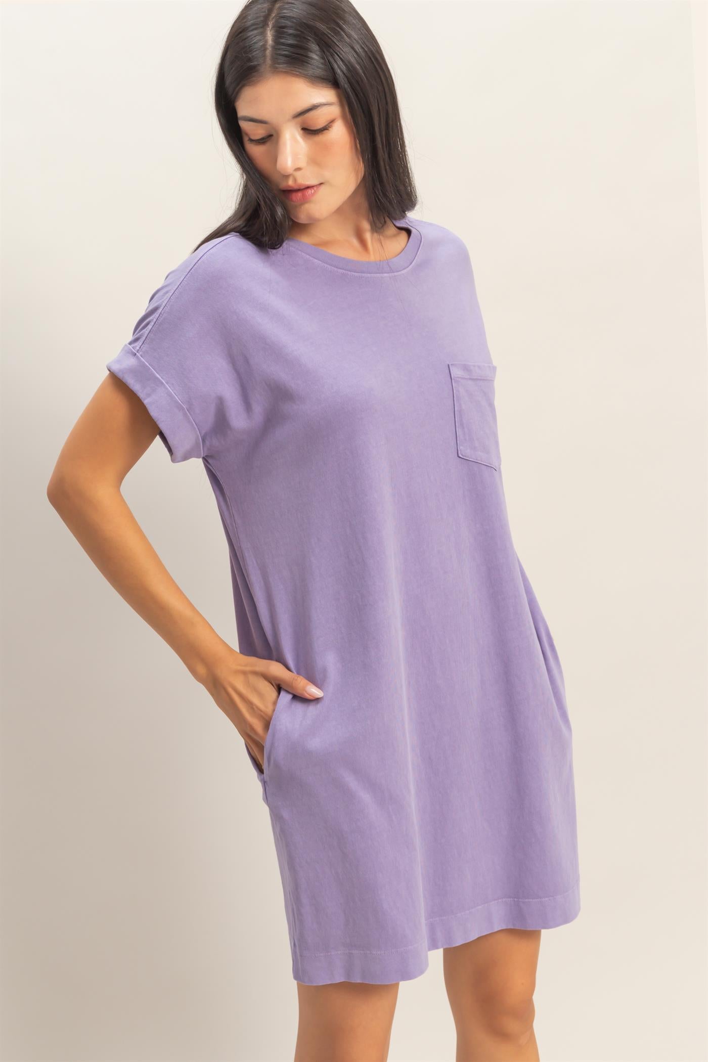 Wholesale Round Neck T-Shirt Mini Dress Dresses DZ26A029 DUSTY PURPLE DOUBLE ZERO