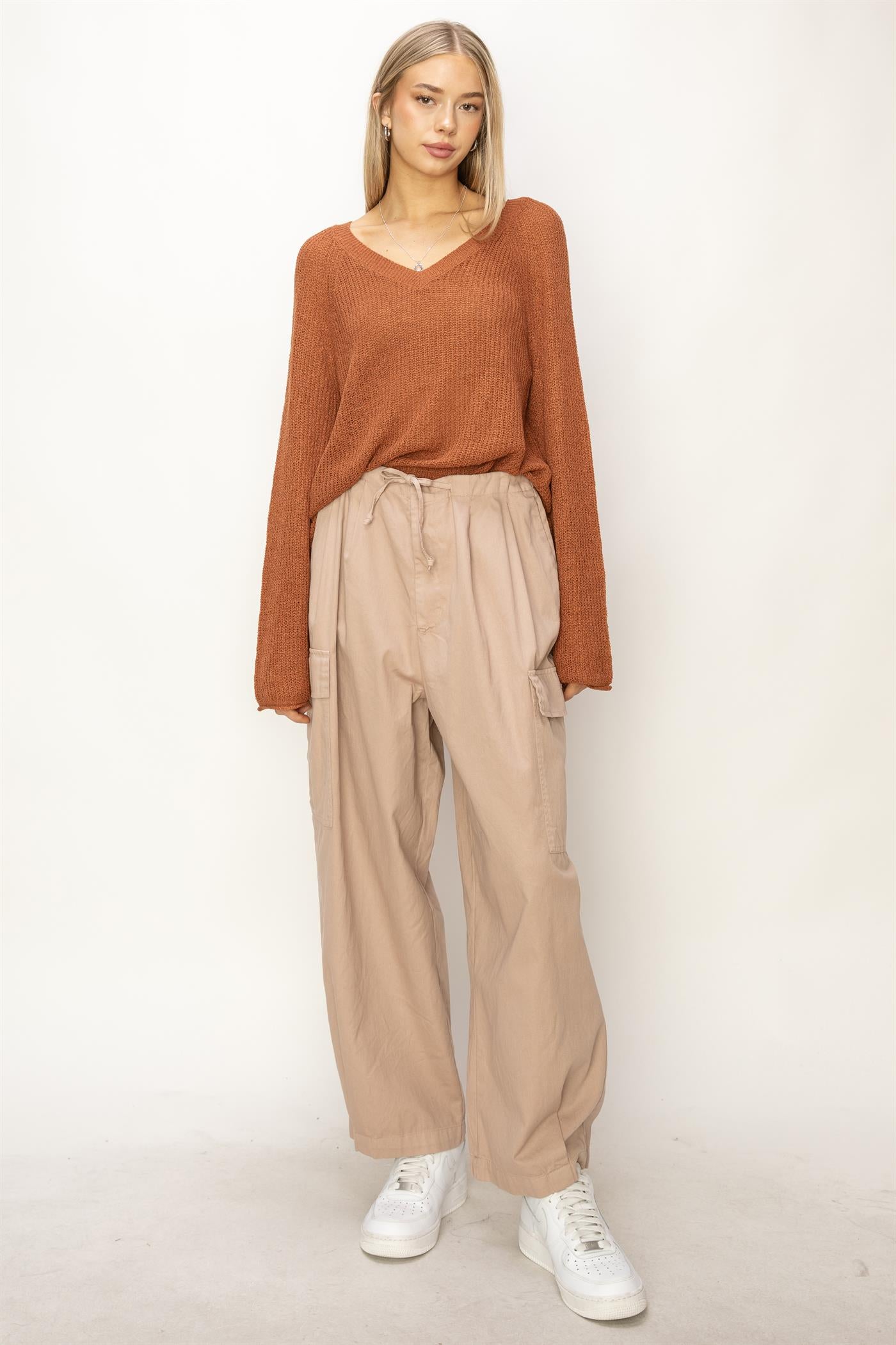 Wholesale Long Sleeve Oversized Sweater Clothing Tops DZ24A852 BAKED CLAY DOUBLE ZERO