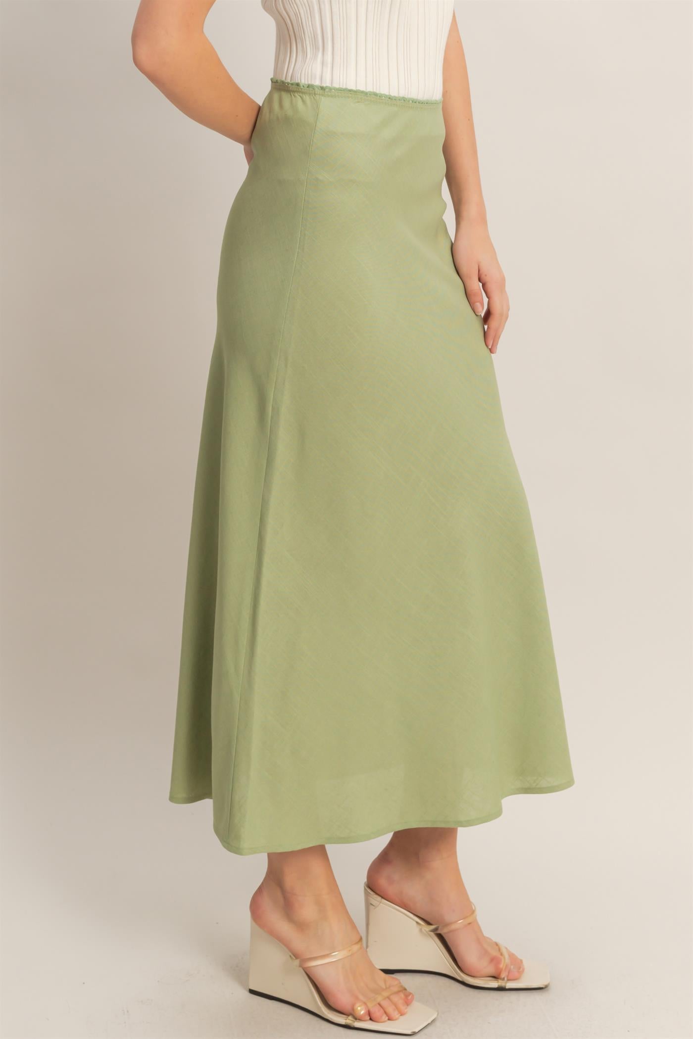 Wholesale Maxi Skirt With Elastic Waistband Skirts HF26A473-D SAGE GREEN HYFVE