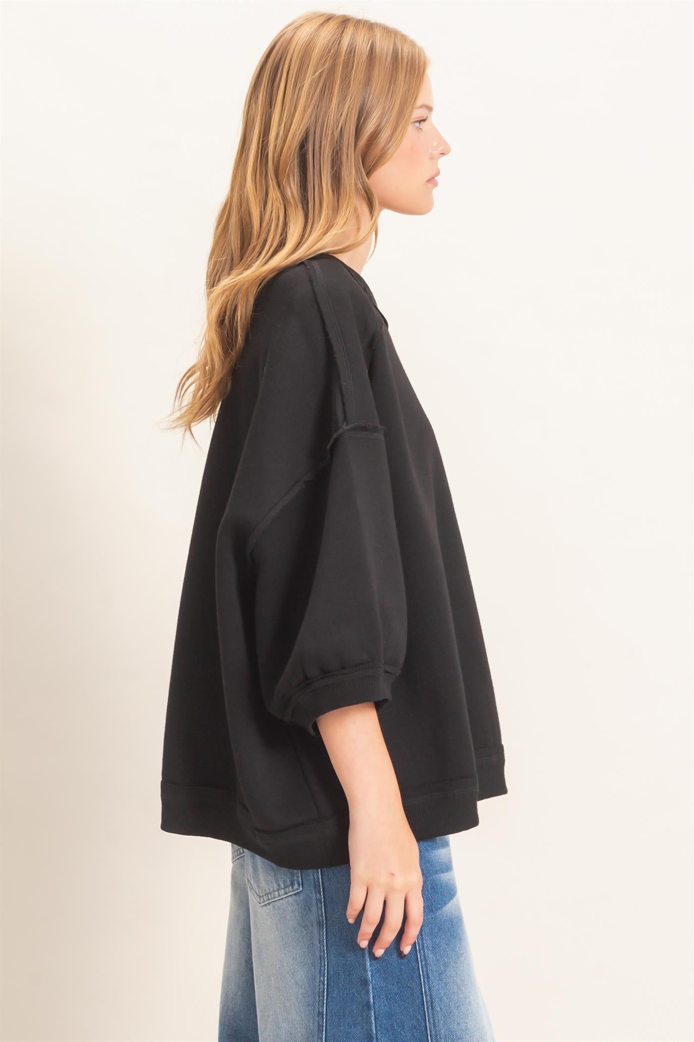 Wholesale Raglan Sleeve Oversized Sweatshirt Sweatshirts HF26E075 BLACK HYFVE