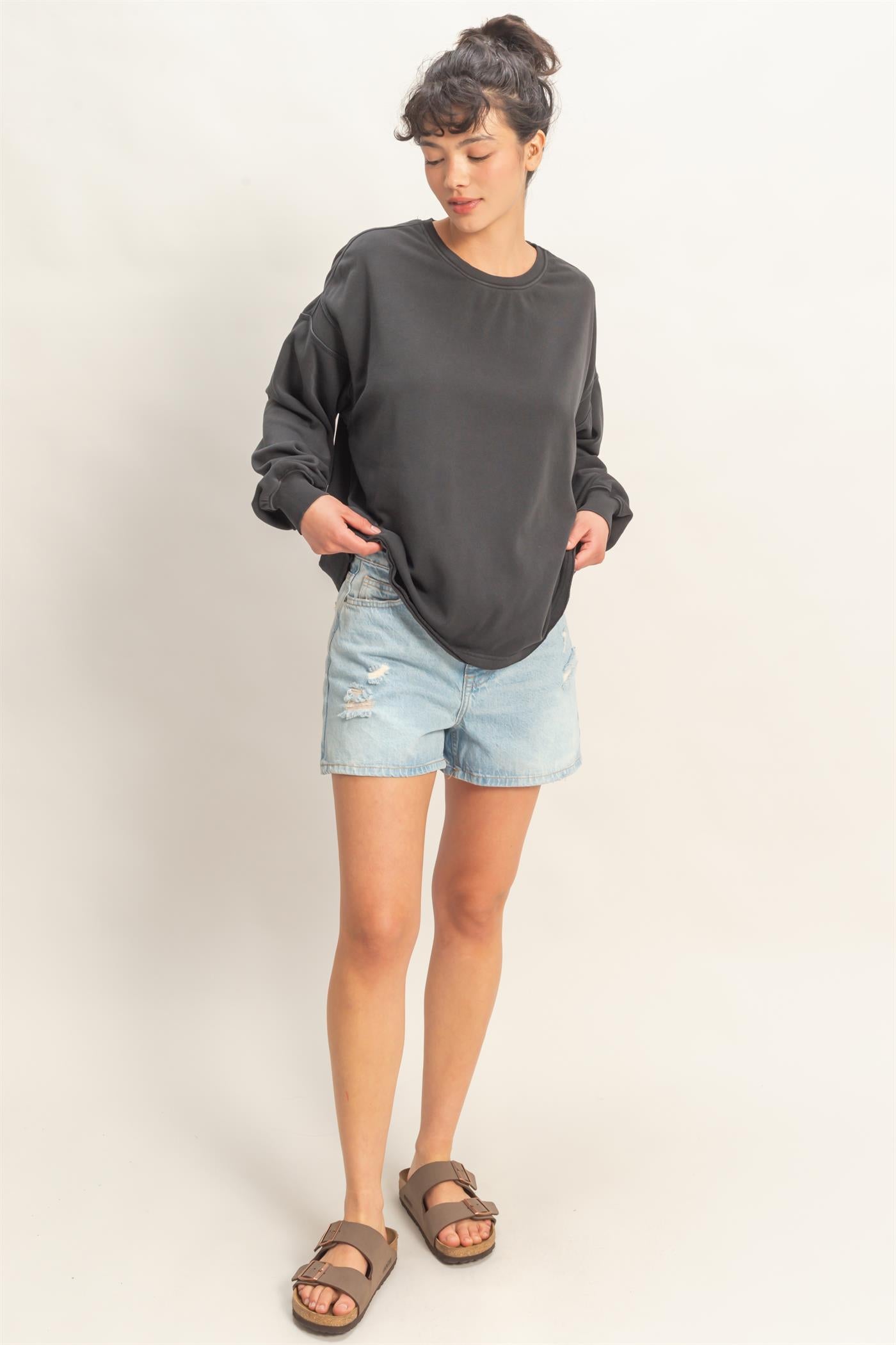 Wholesale Oversized Cross Detail Open Back Sweatshirt Clothing Tops DZ26E050 BLACK DOUBLE ZERO