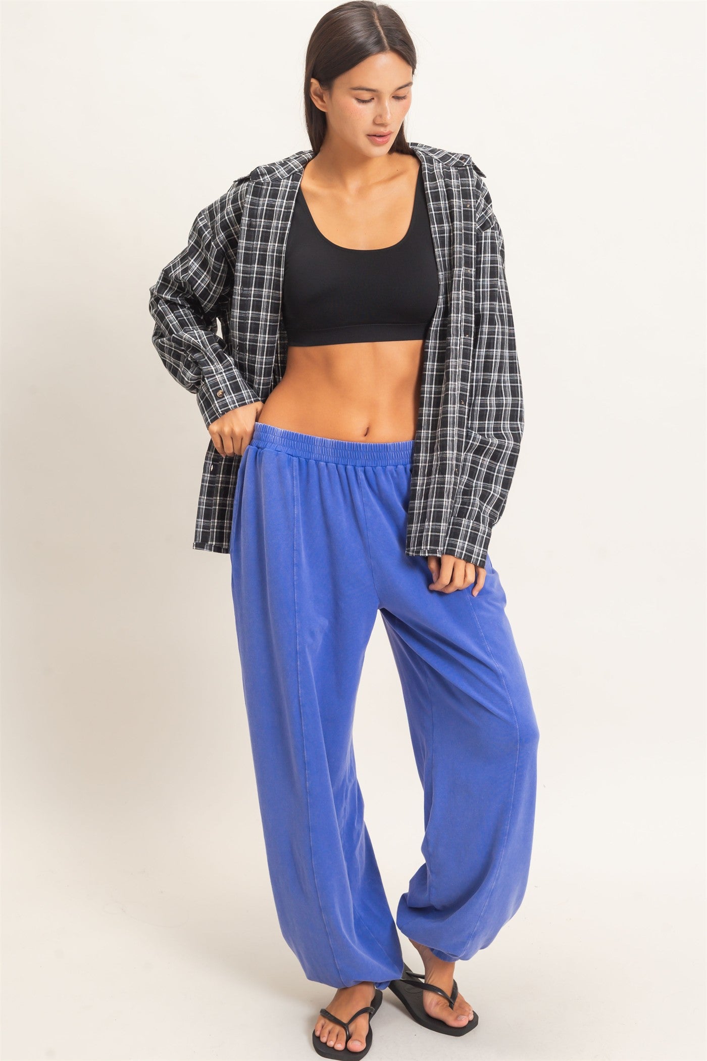 Wholesale Mineral Wash Elastic Waist Jogger Pants Joggers DZ26F405 COBALT DOUBLE ZERO