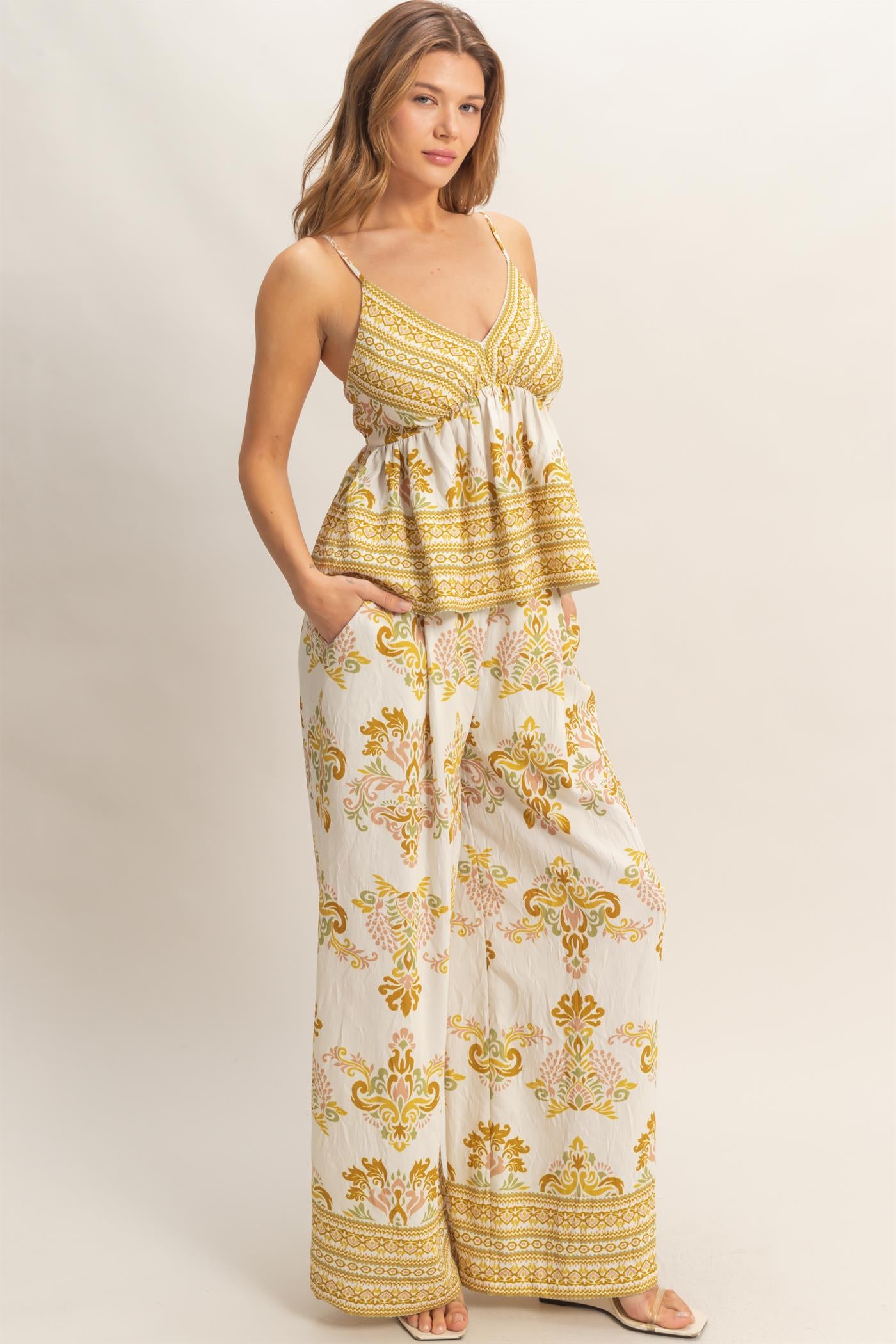 Wholesale Wide-Leg Printed Palazzo Pants Pants HF26C369-D MUSTARD HYFVE