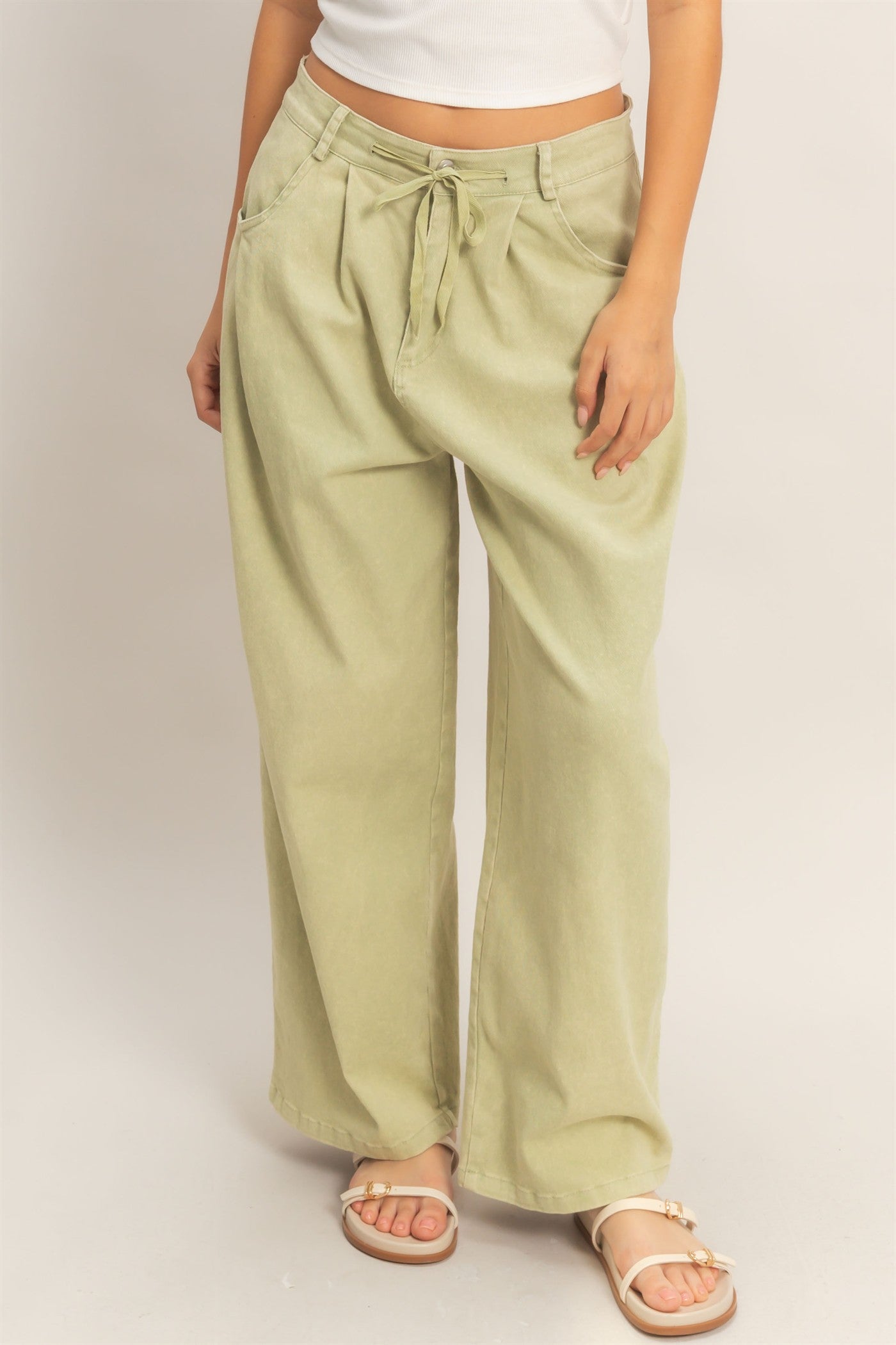 Wholesale Drawstring Wide-Leg Pants Pants HF26A393 L.OLIVE HYFVE