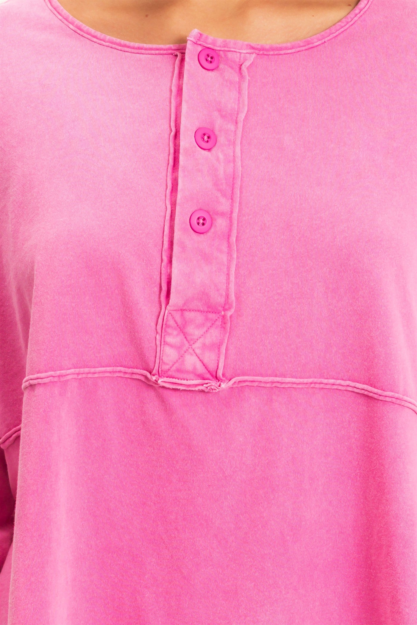 Wholesale Oversized Henley Top With Raw Edges Clothing Tops DZ26F128 FUCHSIA DOUBLE ZERO