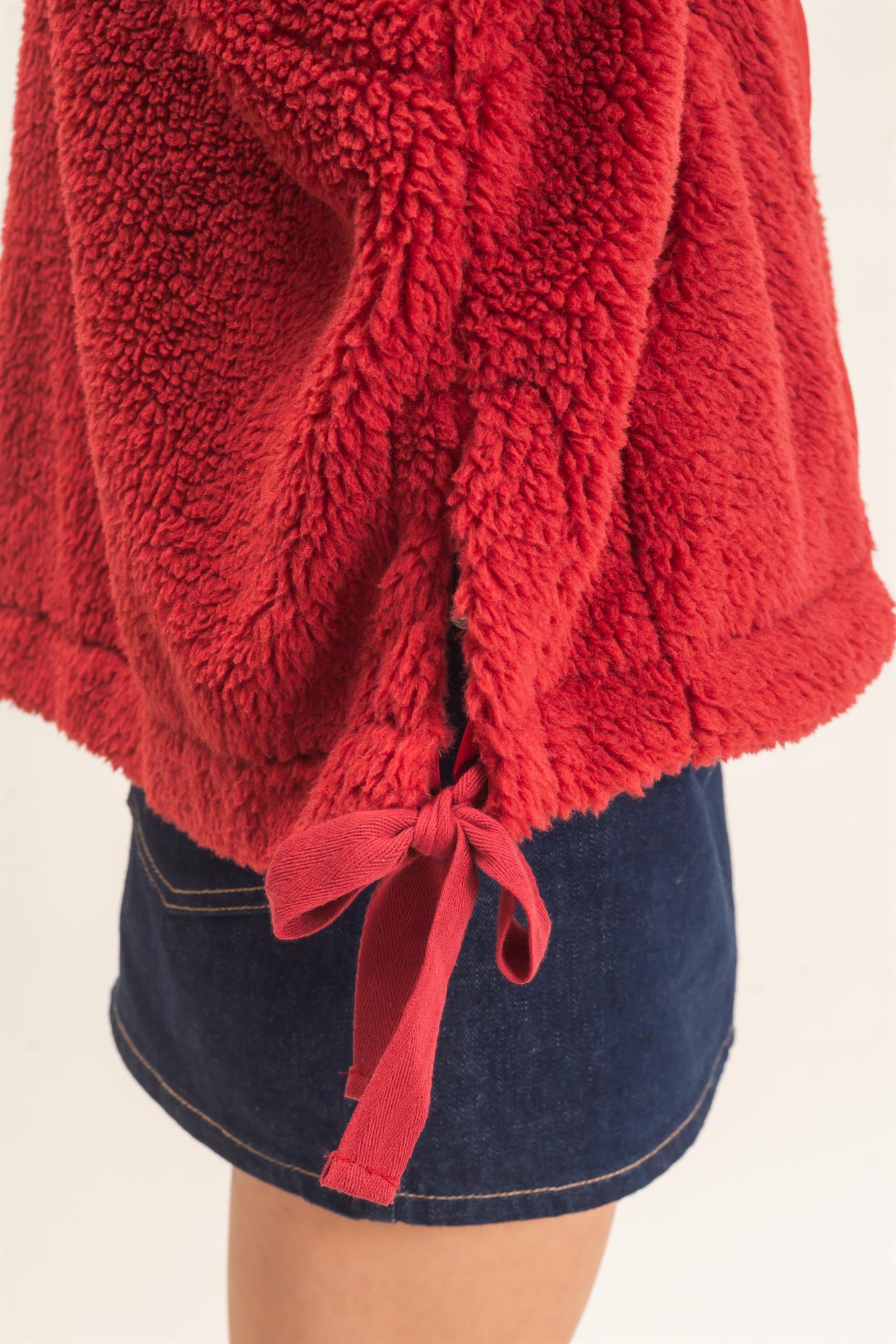 Wholesale Sherpa Vest With Snap Closure Outerwear HF26F131-D BURGUNDY HYFVE