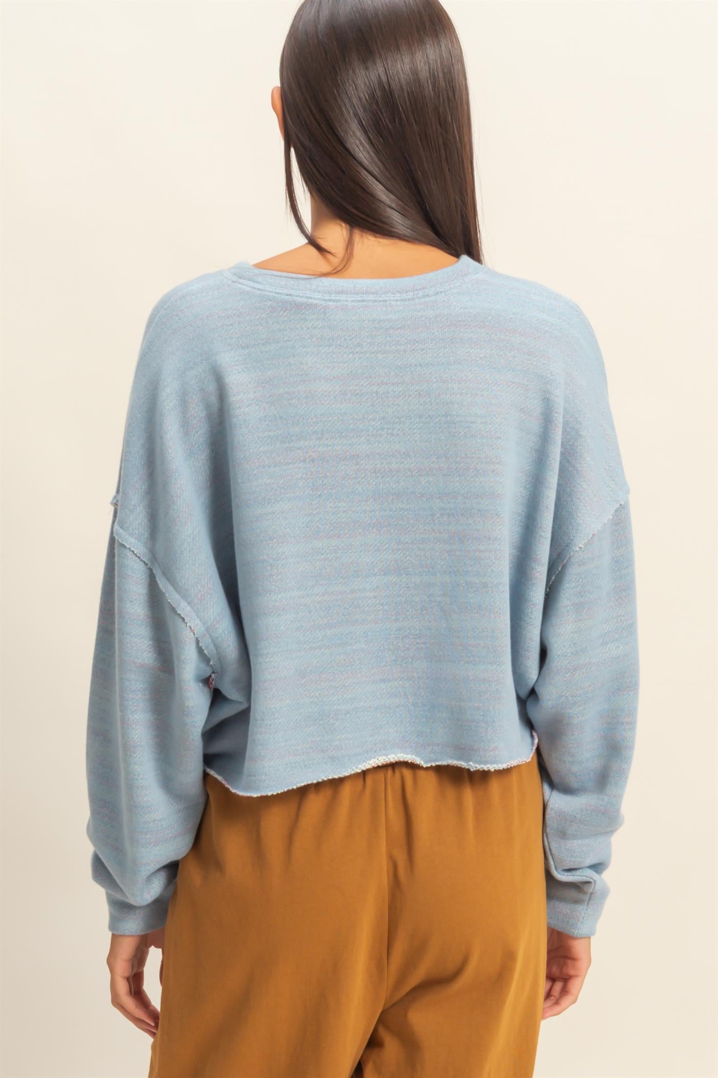 Wholesale Drop-Shoulder Cropped Top Clothing Tops DZ22G906 DUSTY BLUE DOUBLE ZERO