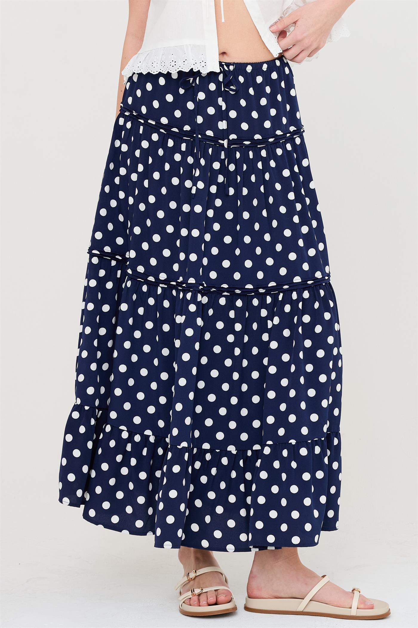 Wholesale Tiered Polka Dot Skirt Skirts HF26C066 NAVY HYFVE