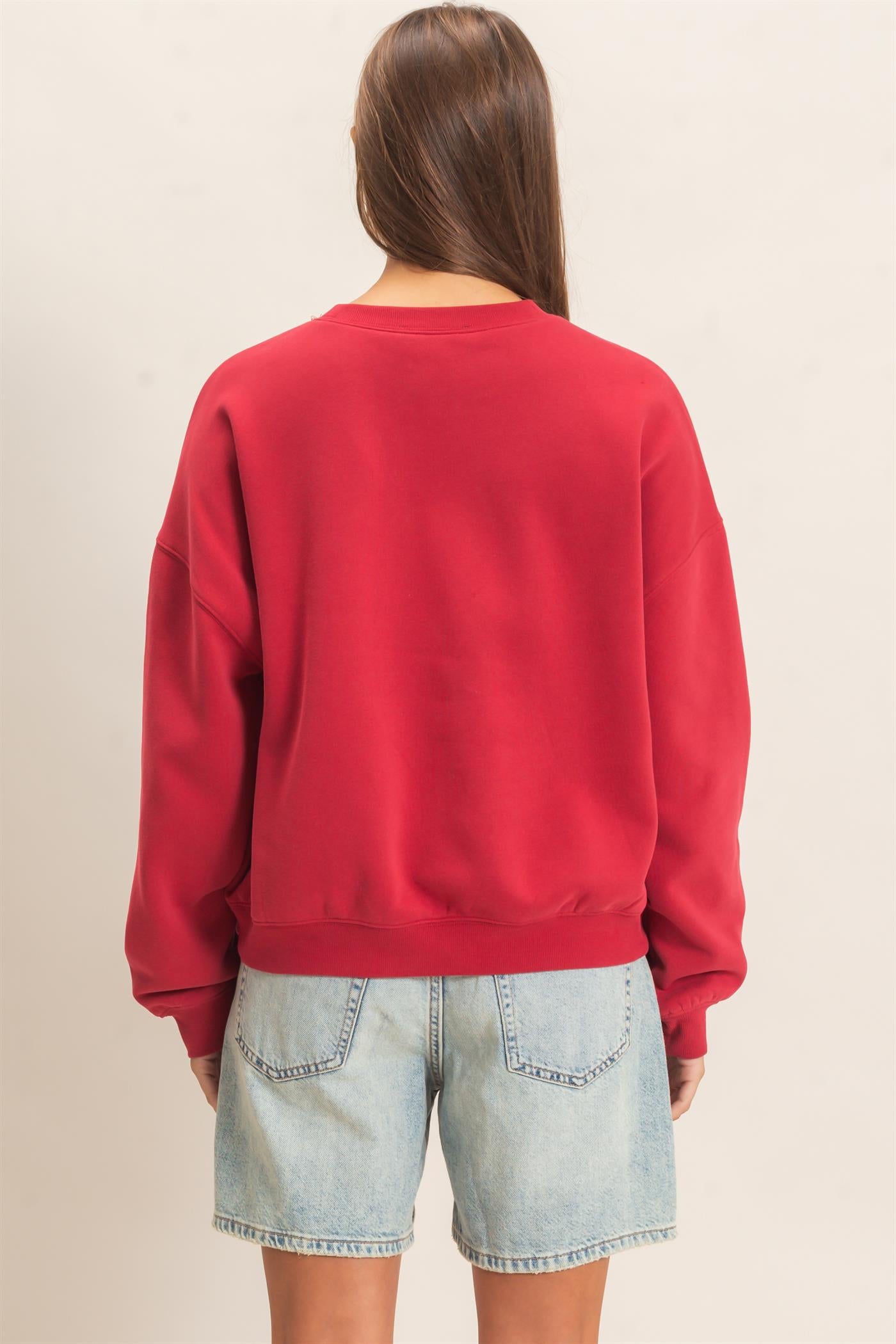 Wholesale Floral Applique Crew Neck Sweatshirt Sweatshirts DZ26E708 DARK RED DOUBLE ZERO