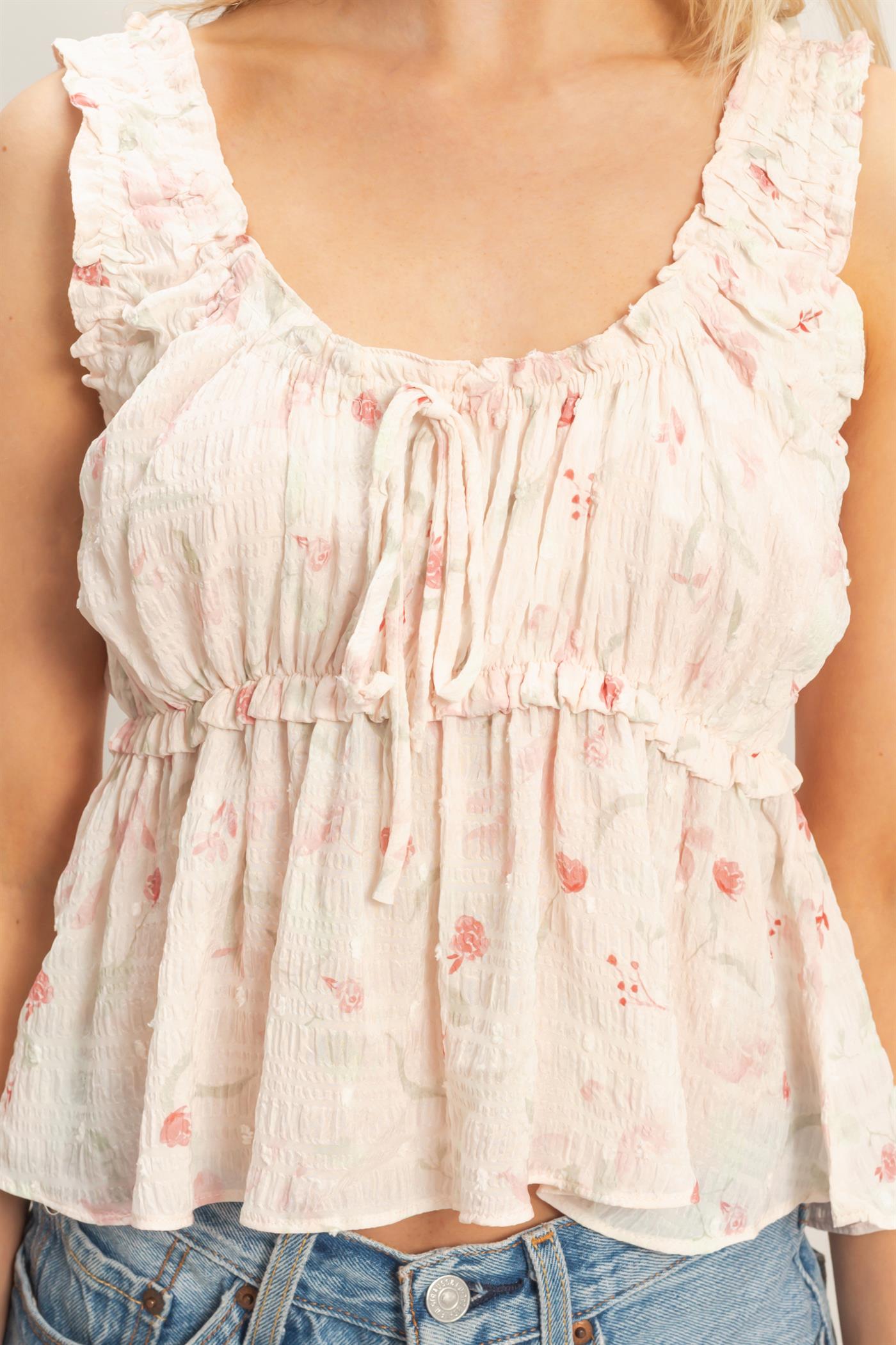 Wholesale Ruffled Swiss Dot Peplum Top Blouses HF26A146 ROSE HYFVE