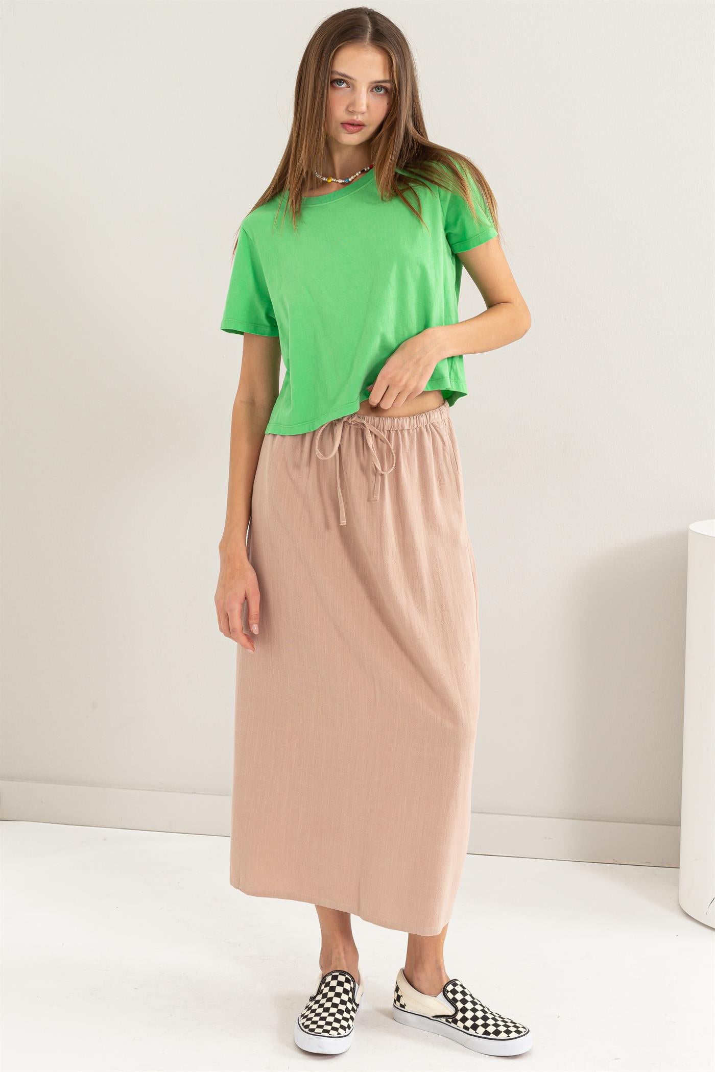 Wholesale Linen Midi Skirt Skirts DZ24A302 TAN DOUBLE ZERO