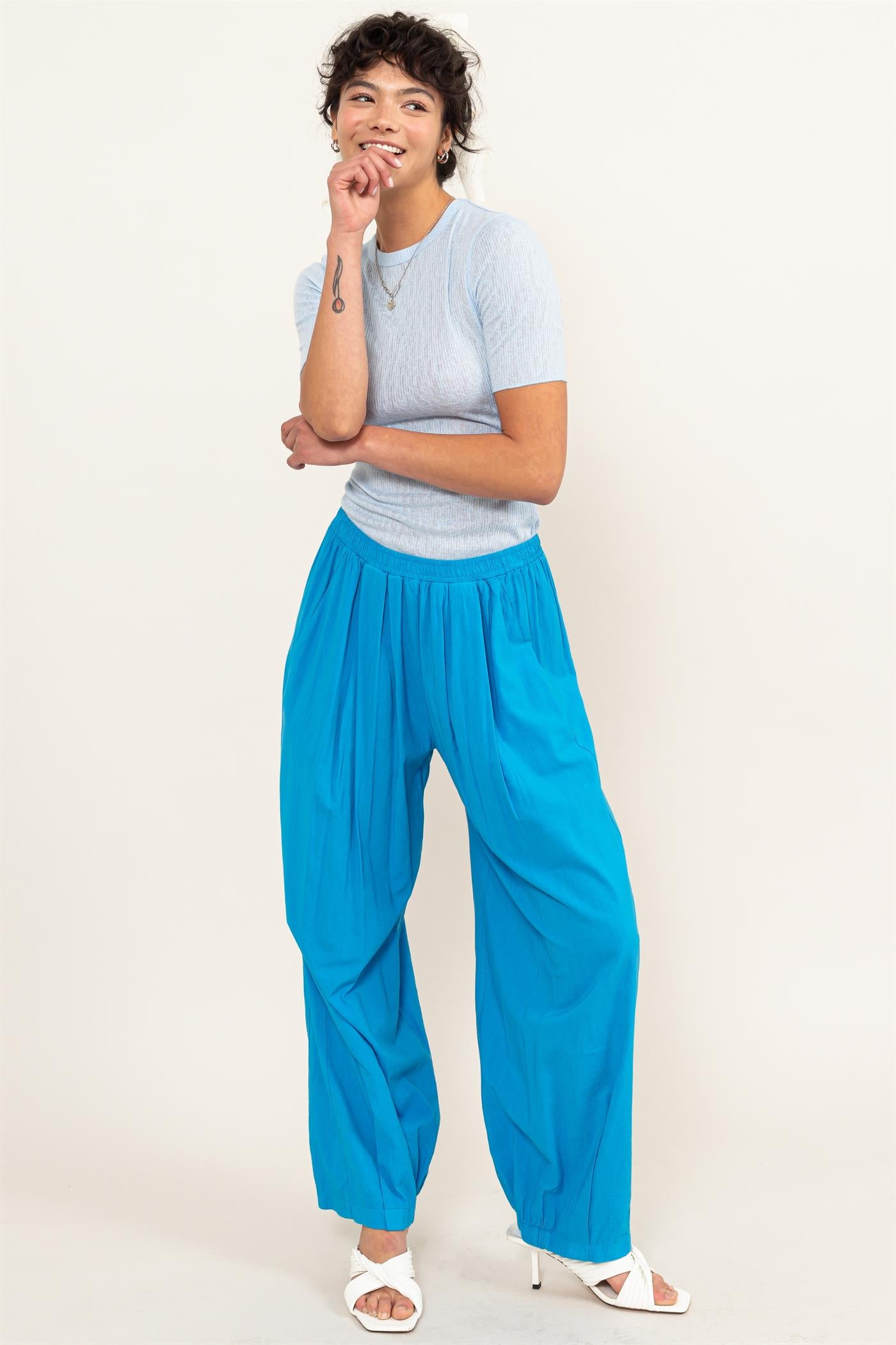 Wholesale Mid Rise Wide Leg Pants Pants DZ24A651 BLUE DOUBLE ZERO