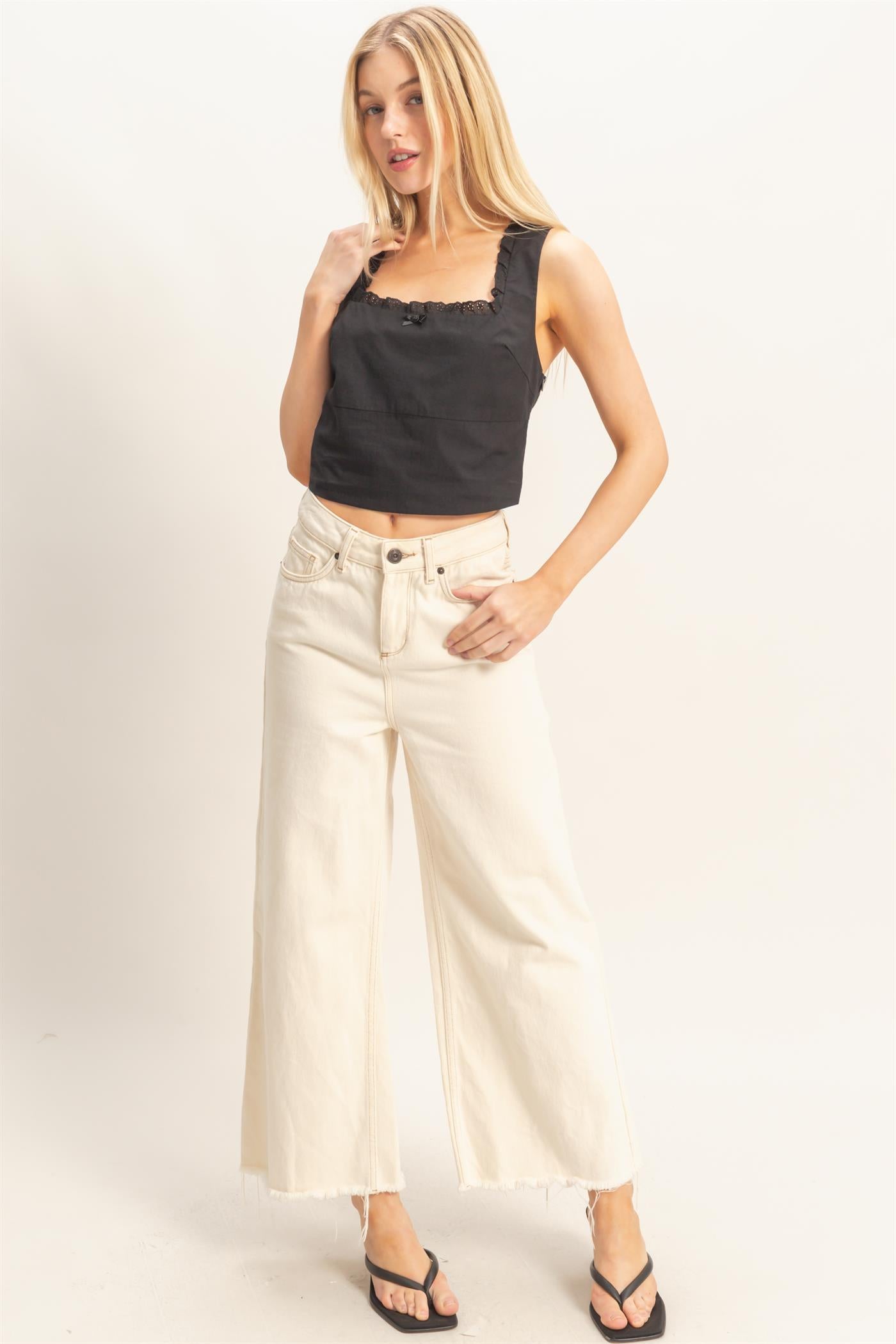 Wholesale Lace Square Neck Tank Clothing Tops HF26A008 BLACK HYFVE