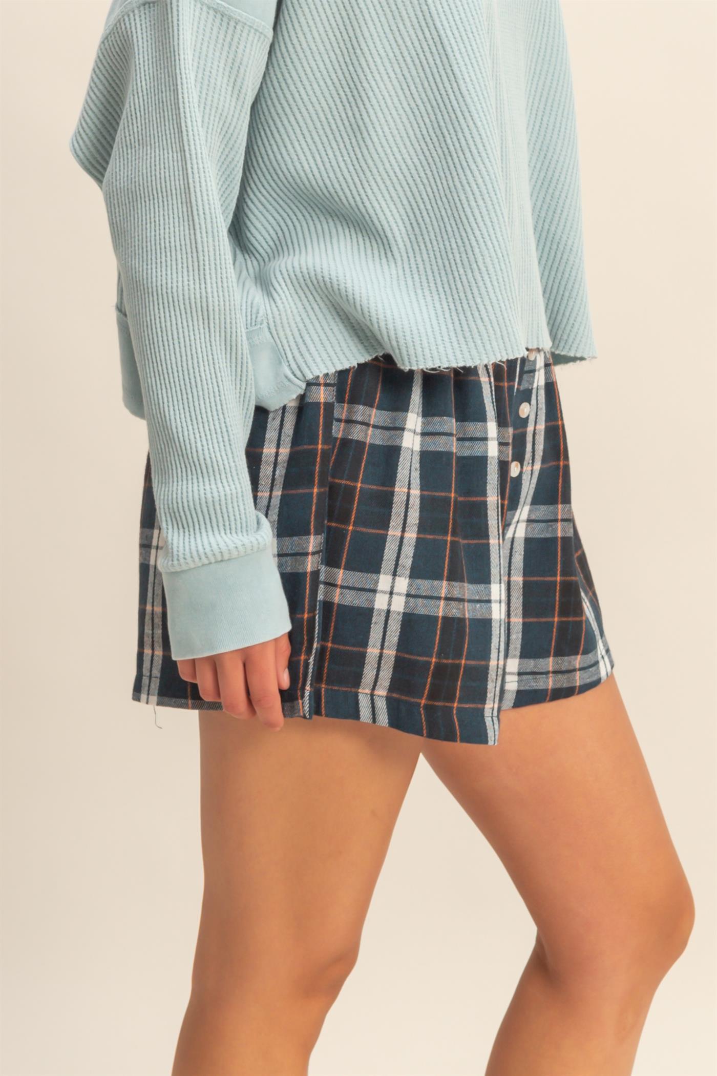 Wholesale Button-Front Plaid Boxer Shorts Shorts DZ25F483 NAVY DOUBLE ZERO