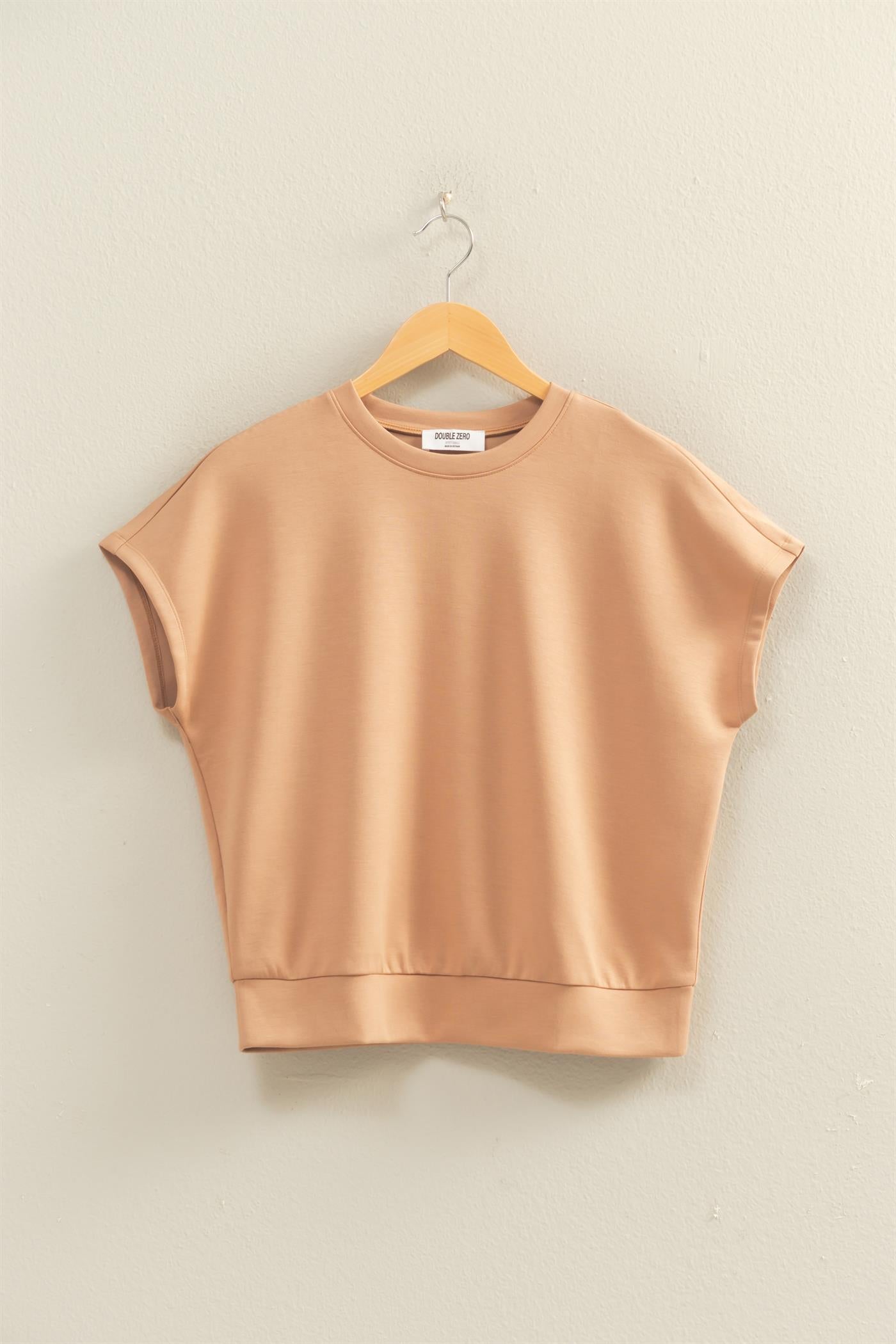 Wholesale Crew Neck Short Dolman Sleeve Top Clothing Tops DZ26C205 DARK TAUPE DOUBLE ZERO