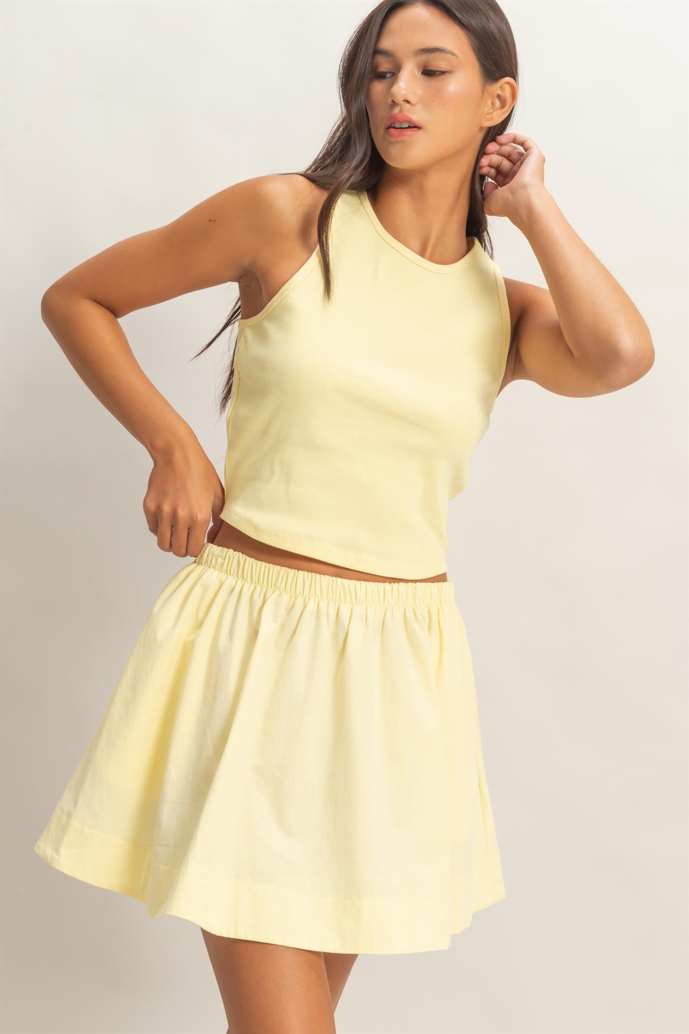 Wholesale Sleeveless Ribbed Top And Skirt Set Clothing DZ26C346-SET PALE YELLOW DOUBLE ZERO
