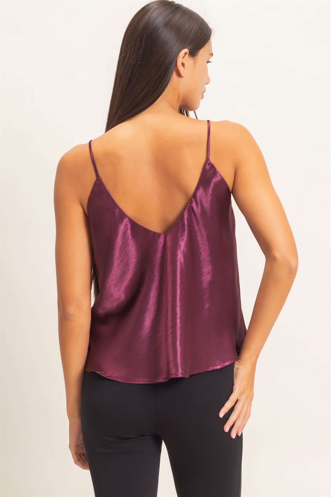 Wholesale V-Neck Satin Cami Top Camisoles DZ26C976 DARK CHERRY DOUBLE ZERO