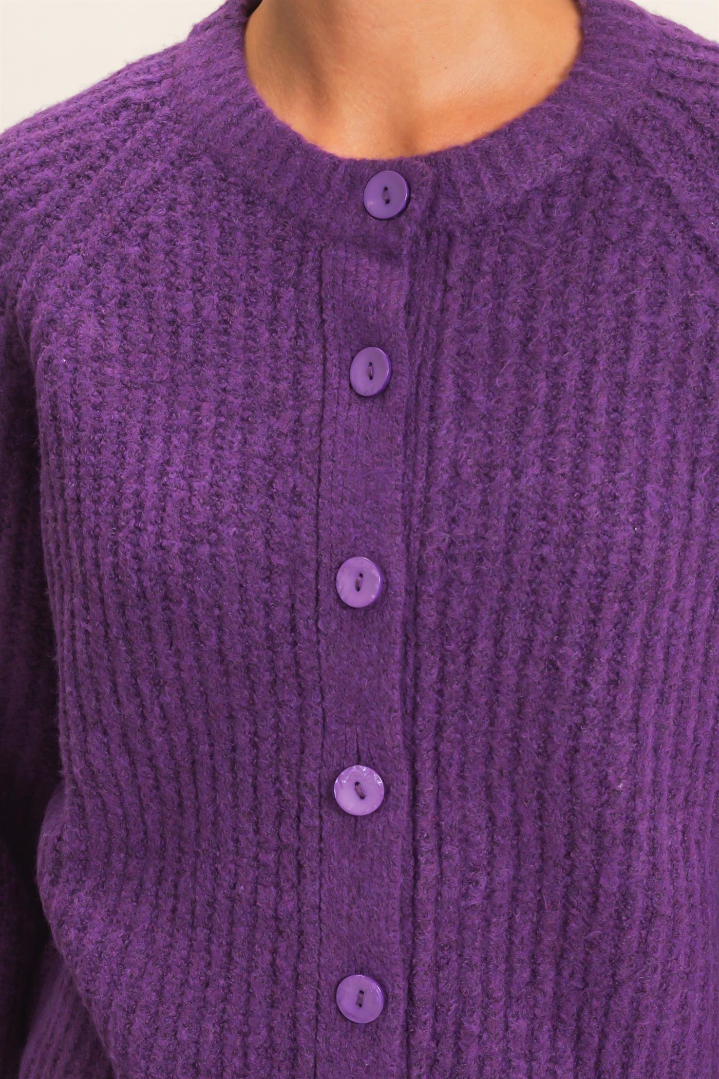 Wholesale Ribbed Button Front Cardigan Cardigans DZ26E109 PLUM DOUBLE ZERO