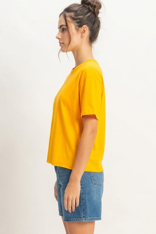 Wholesale Drop Shoulder Relaxed Fit Everyday Tee Clothing Tops DZ24A507 ORANGE DOUBLE ZERO