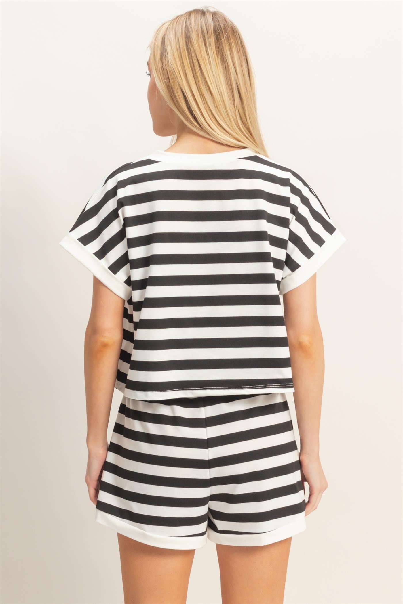 Wholesale Striped Short Sleeve Top & Shorts Set Clothing HF26C064-SET BLACK HYFVE