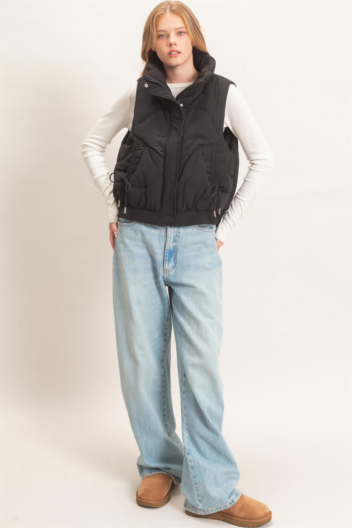 Wholesale Quilted Funnel Neck Puffer Vest Vests HF26F168 BLACK HYFVE