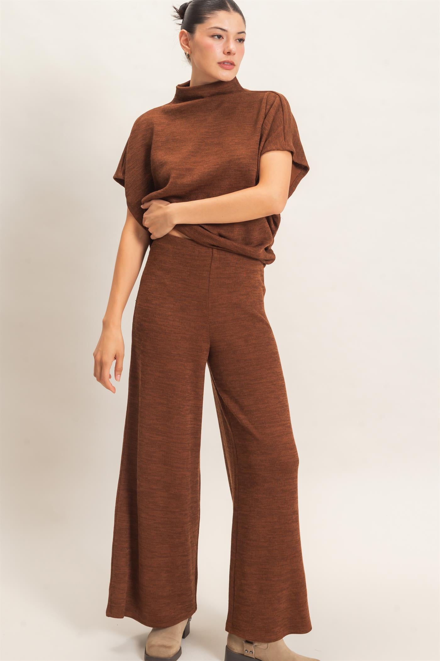Wholesale Dolman Sleeve Top And Pant Set Clothing HF26F225-SET-D BROWN HYFVE