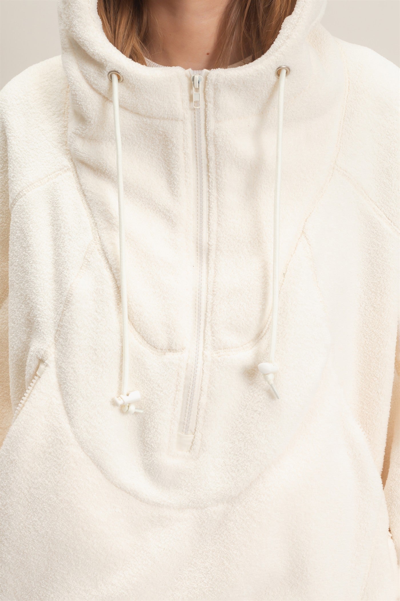 Wholesale Half-Zip Fleece Hoodie Hoodies HF26E561 WHIP CREAM HYFVE