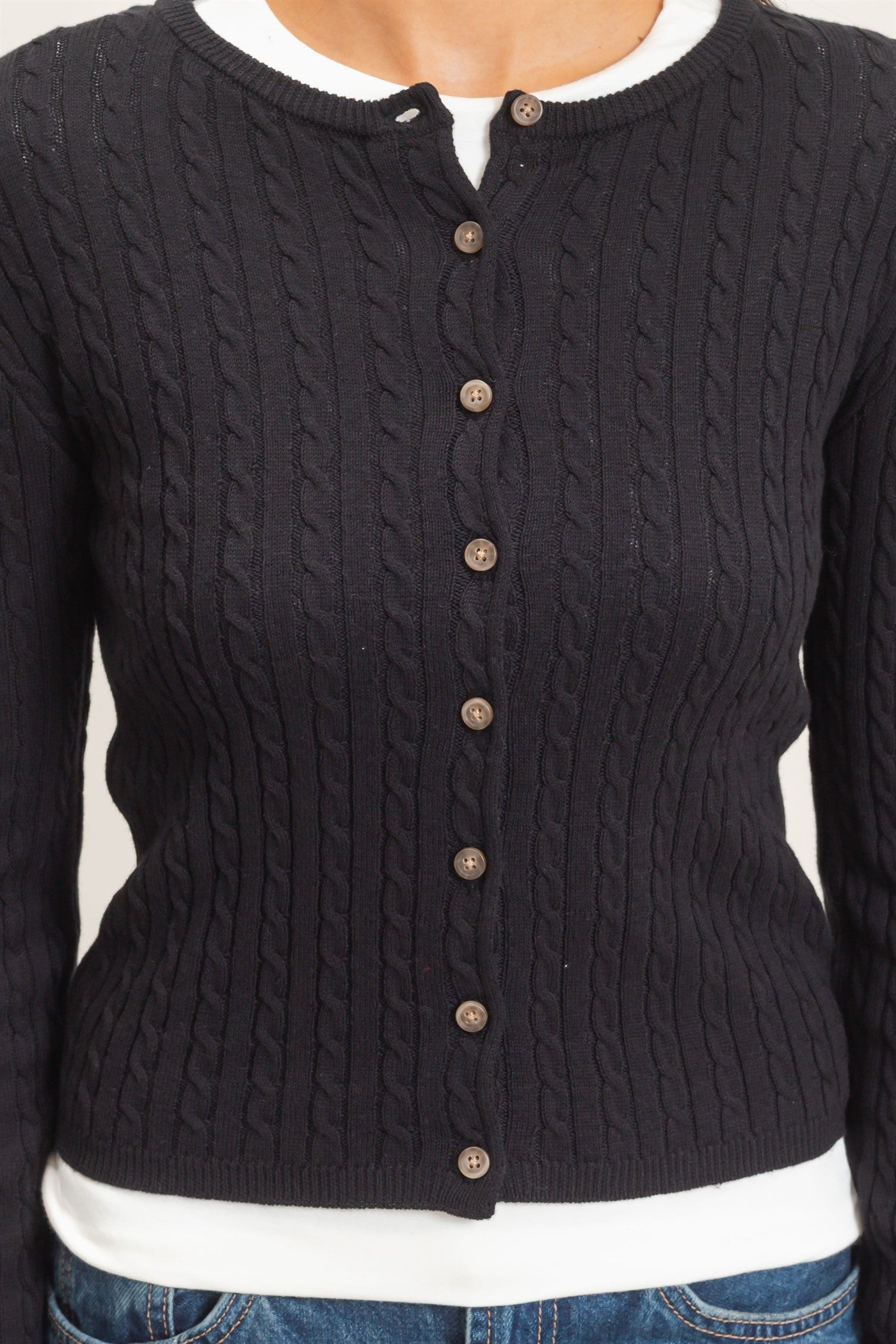 Wholesale Cable Knit Cardigan Cardigans DZ26E256 BLACK DOUBLE ZERO