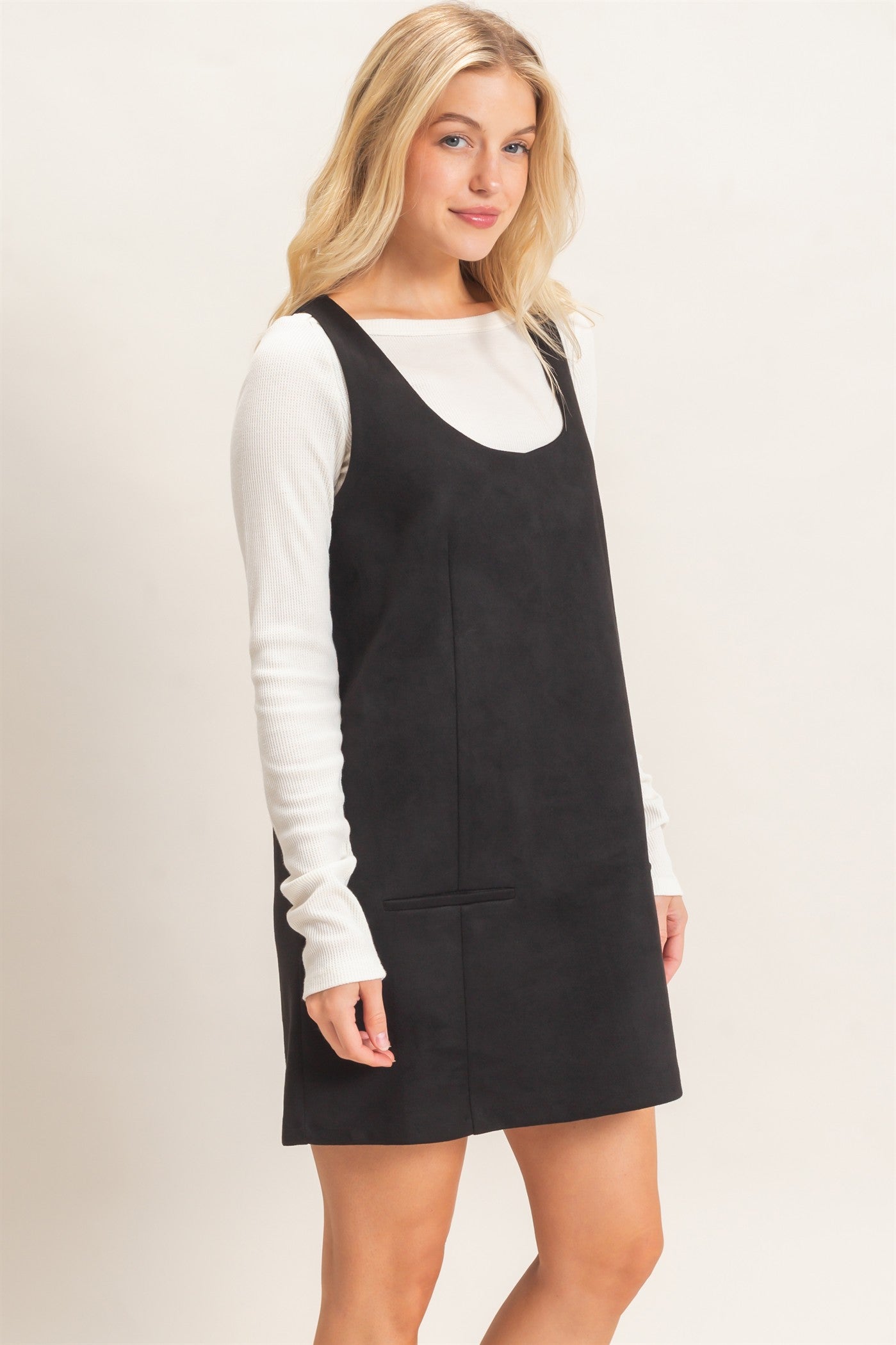 Wholesale Sleeveless Suede Mini Dress Dresses HF26F219 BLACK HYFVE