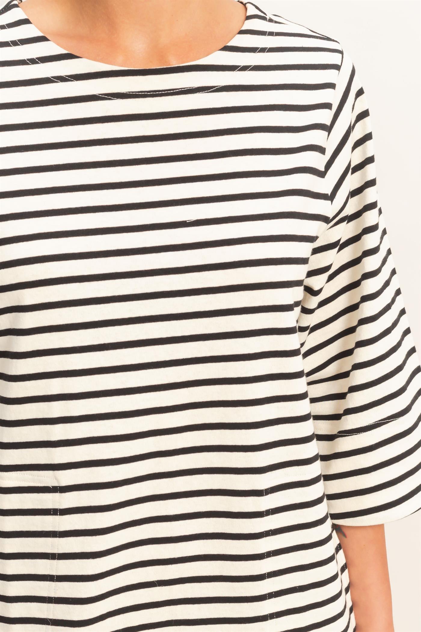 Wholesale Striped Round Neck Half-Sleeve Mini Dress Dresses DZ26A460 BLACK DOUBLE ZERO