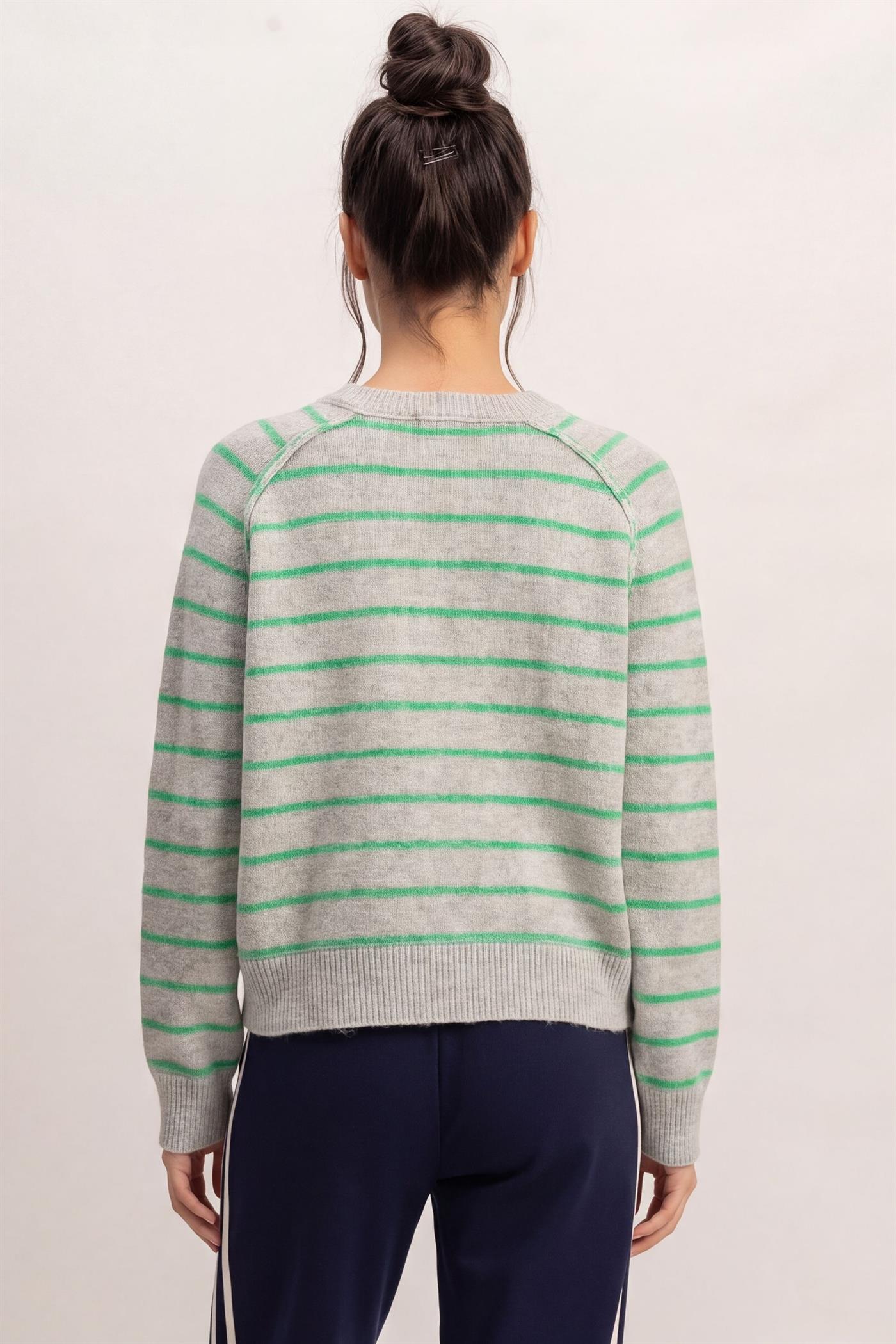 Wholesale Stripe Henley Sweater Sweaters DZ26F002 HEATHER GRAY DOUBLE ZERO