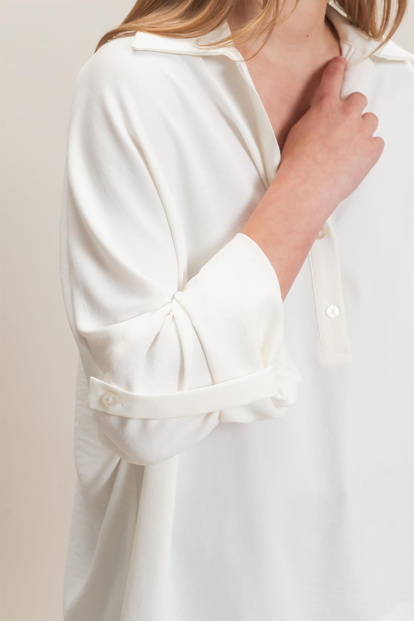 Wholesale Buttoned Collar Split Sleeve Top Clothing Tops HF26F071 OFF WHITE HYFVE