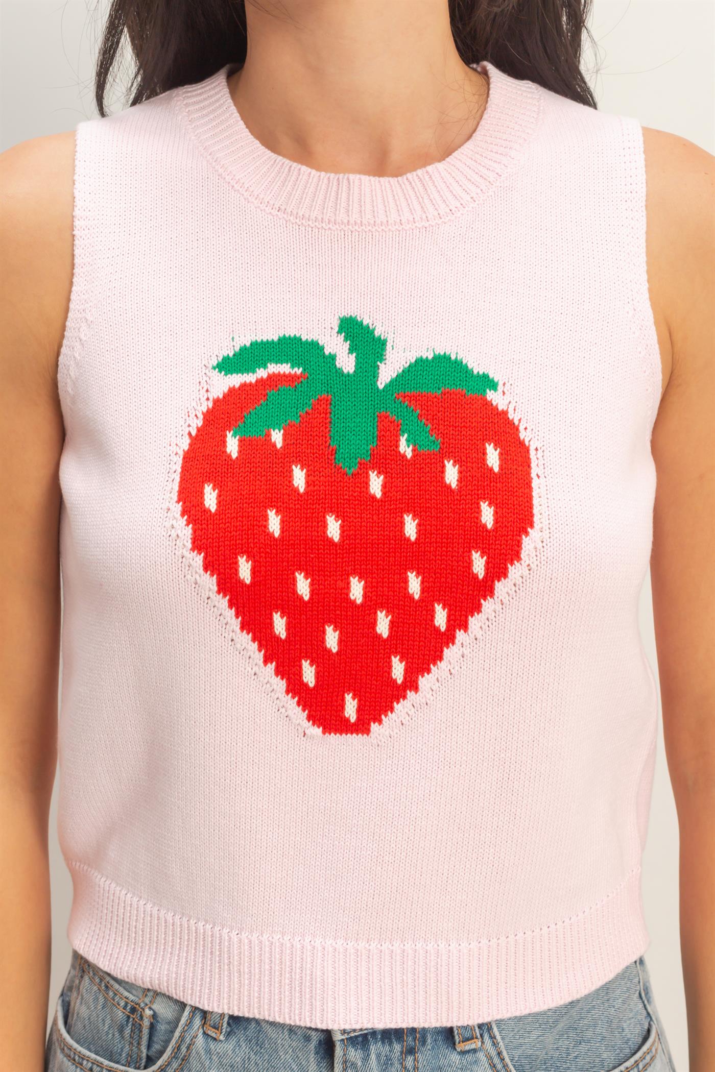Wholesale Strawberry Sleeveless Knit Top Clothing Tops DZ26A035 SOFT PINK DOUBLE ZERO