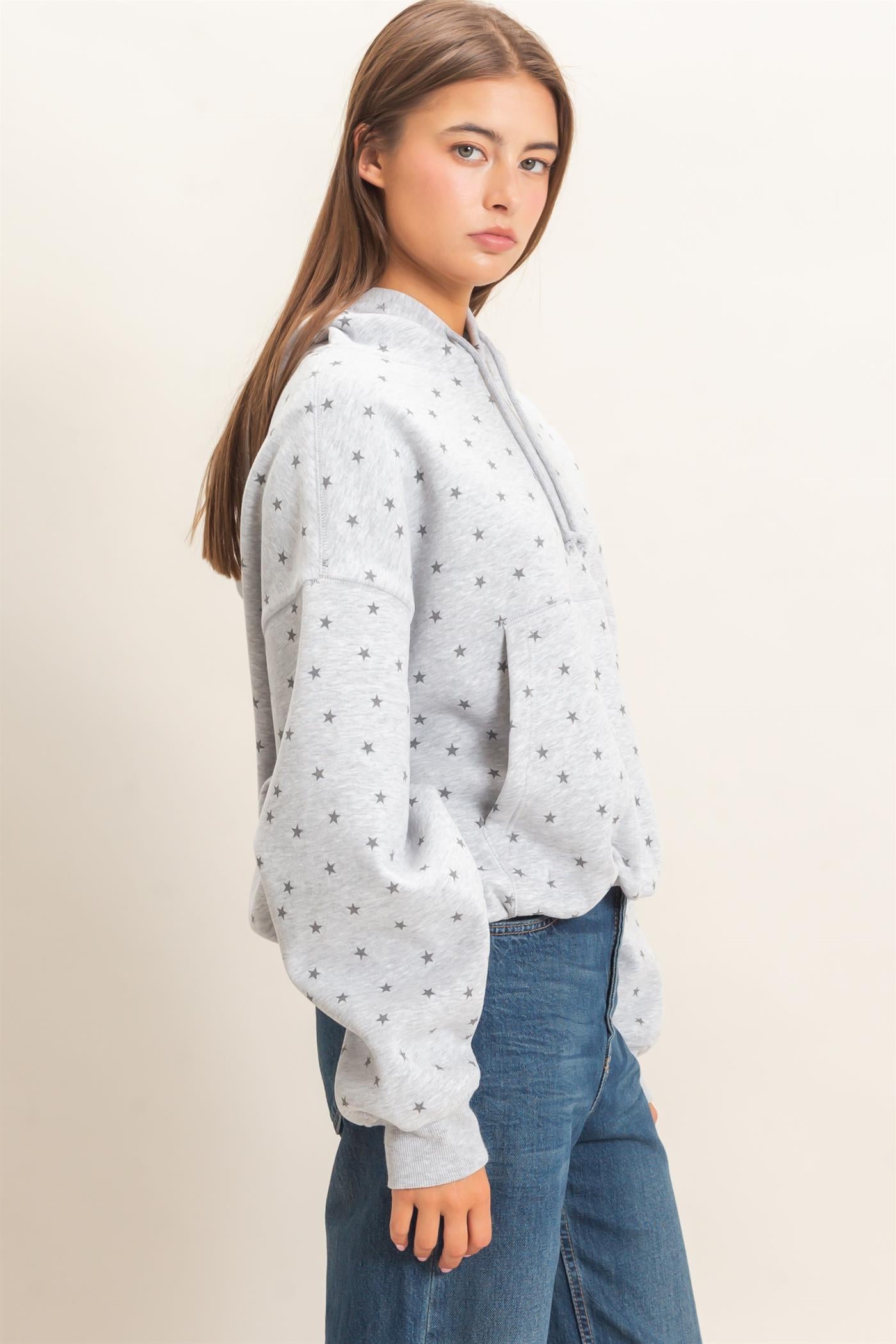 Wholesale Star Print Bubble Hoodie Hoodies DZ26C911 HEATHER GRAY DOUBLE ZERO