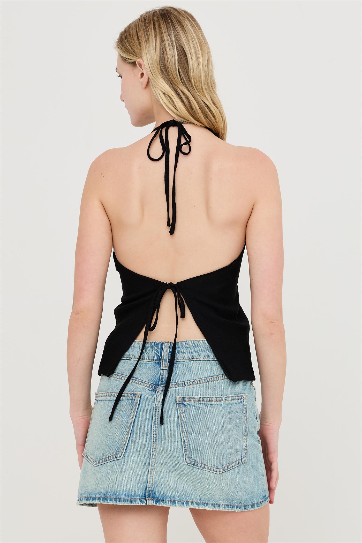 Wholesale Button Front Halter Top Clothing Tops HF26C130 BLACK HYFVE