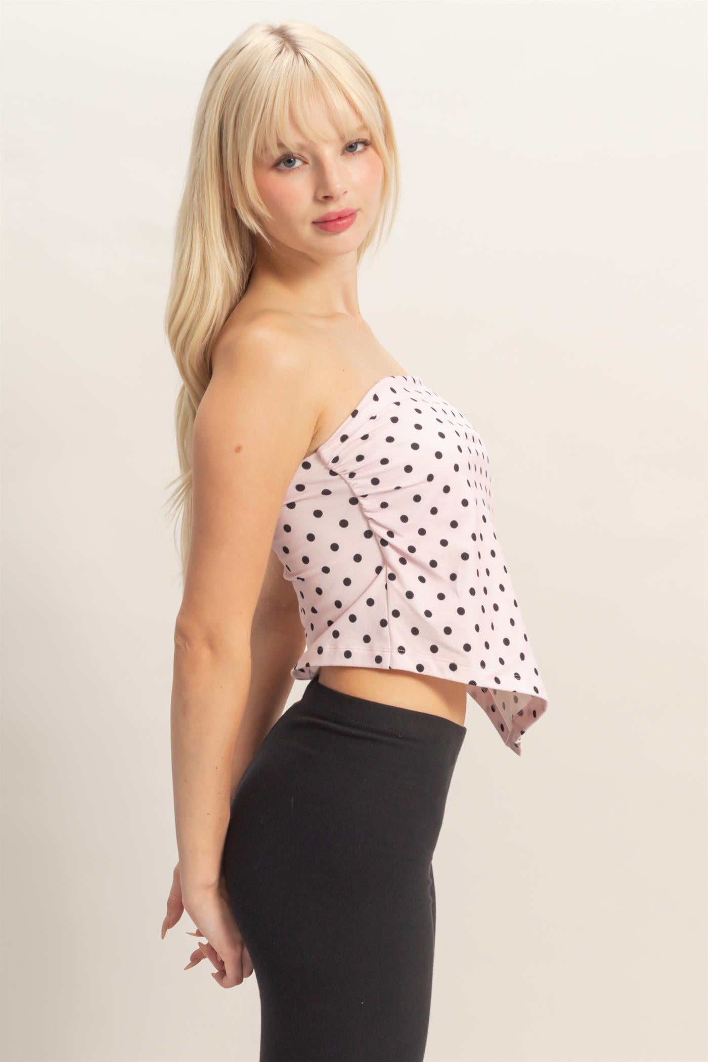 Wholesale Polka Dot Triangle Tube Top Clothing Tops DZ26C347 PINK DOUBLE ZERO