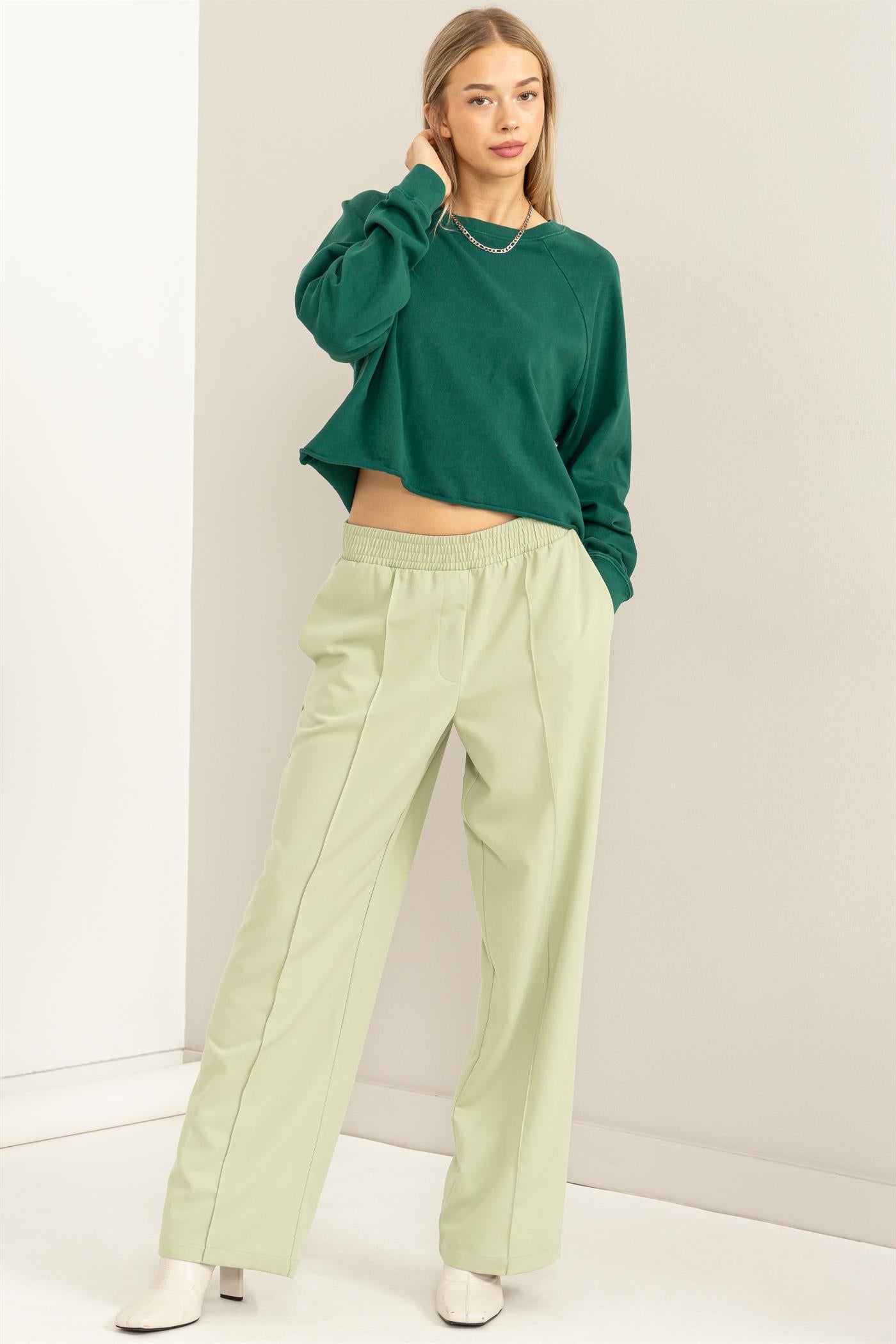 Wholesale Raglan Long Sleeve Top Clothing Tops DZ23G286 PINE GREEN DOUBLE ZERO