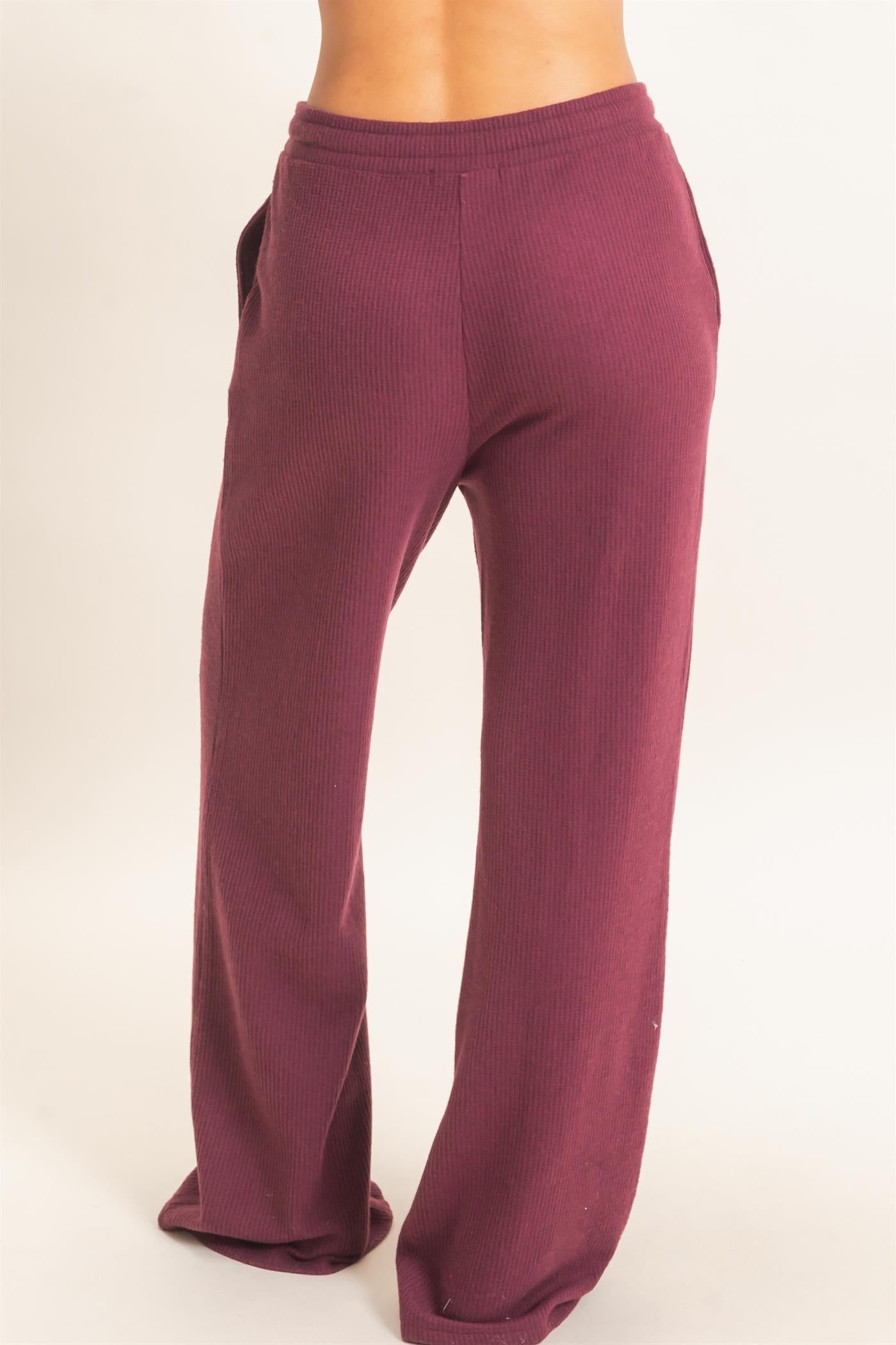 Wholesale Brushed Waffle Drawstring Pants Pants DZ26F313 DARK CHERRY DOUBLE ZERO