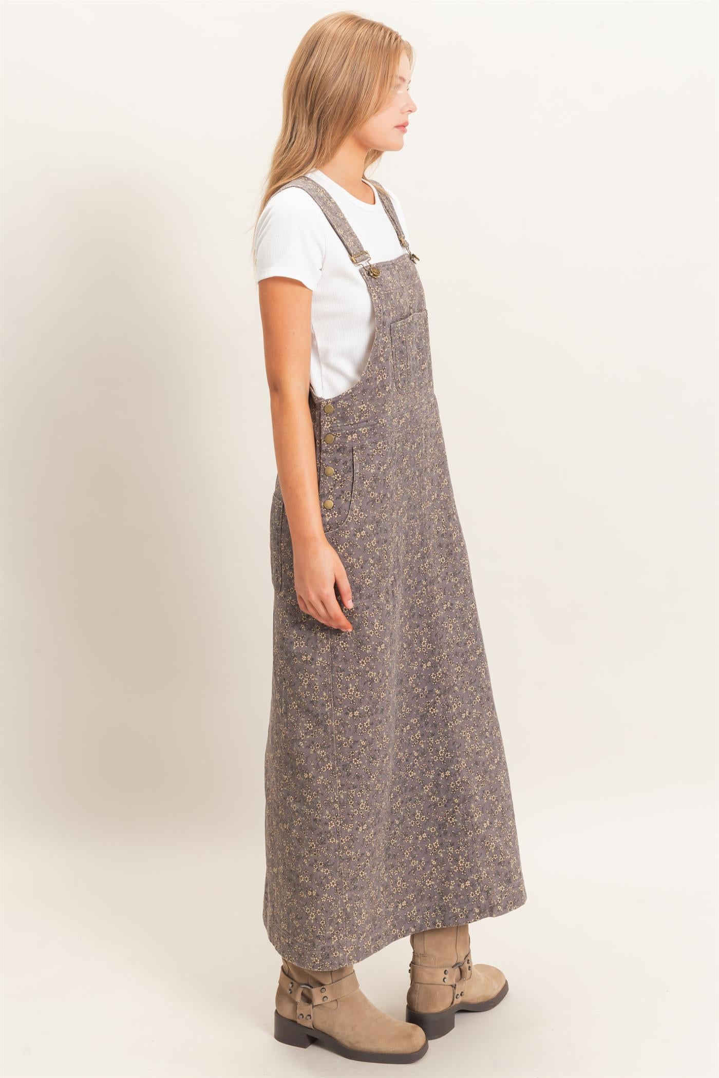 Wholesale Floral Garment Wash Overall Dress Dresses HF26C838 ASH HYFVE