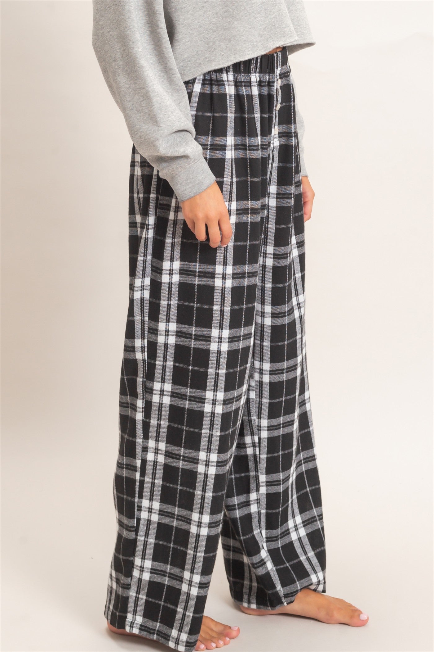 Wholesale Plaid Wide-Leg Pants Pants DZ26F271 BLACK DOUBLE ZERO